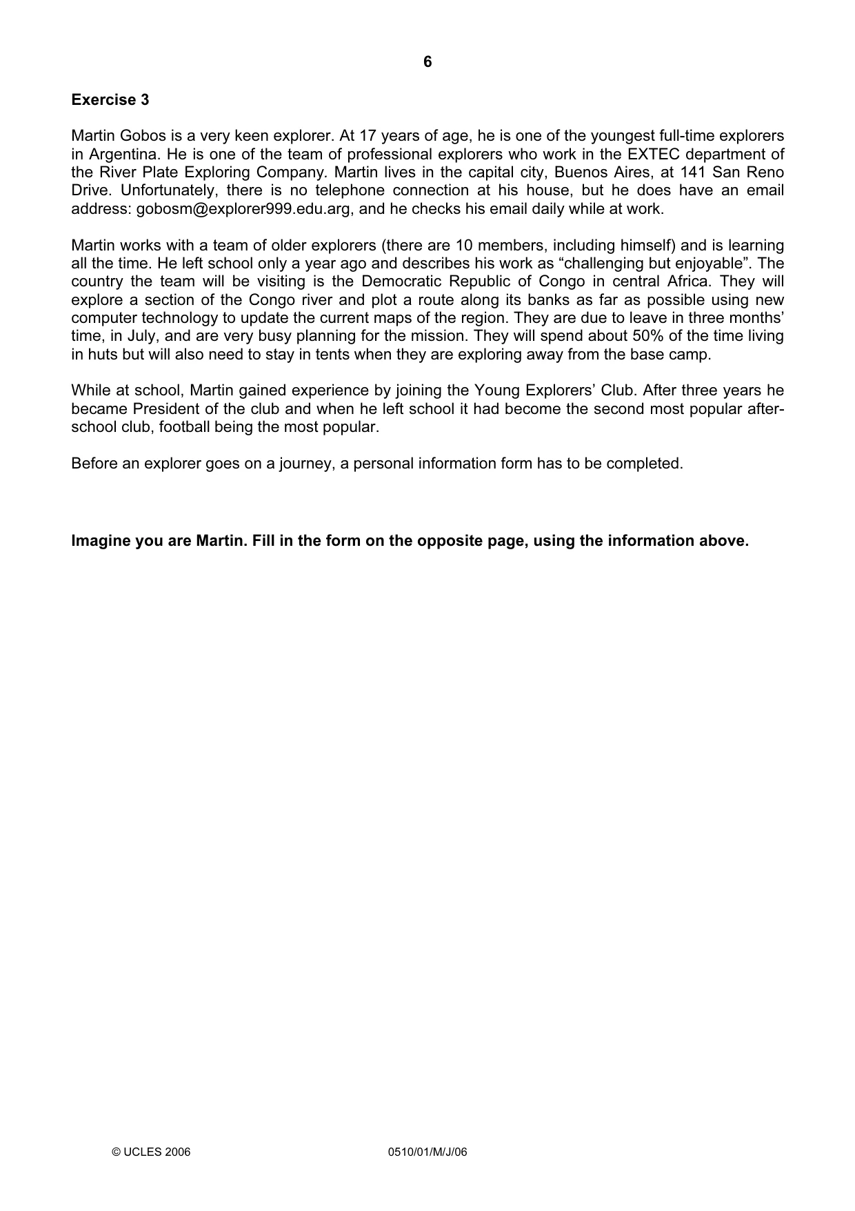 Cambridge IGCSE English - Second Language (oral endorsement) 0510 2006 May/June Paper 1 · Variant 1 question paper, page 6 of 16