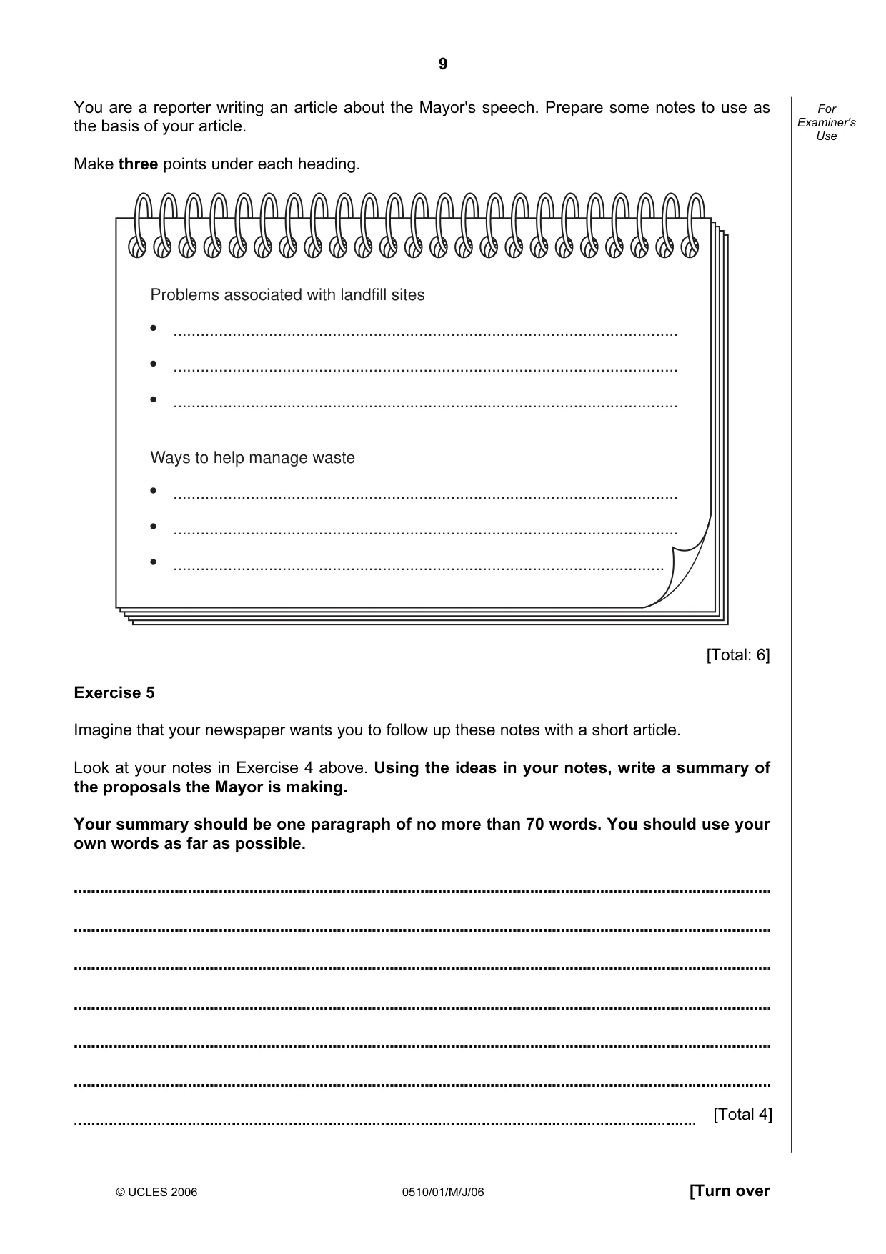 Cambridge IGCSE English - Second Language (oral endorsement) 0510 2006 May/June Paper 1 · Variant 1 question paper, page 9 of 16