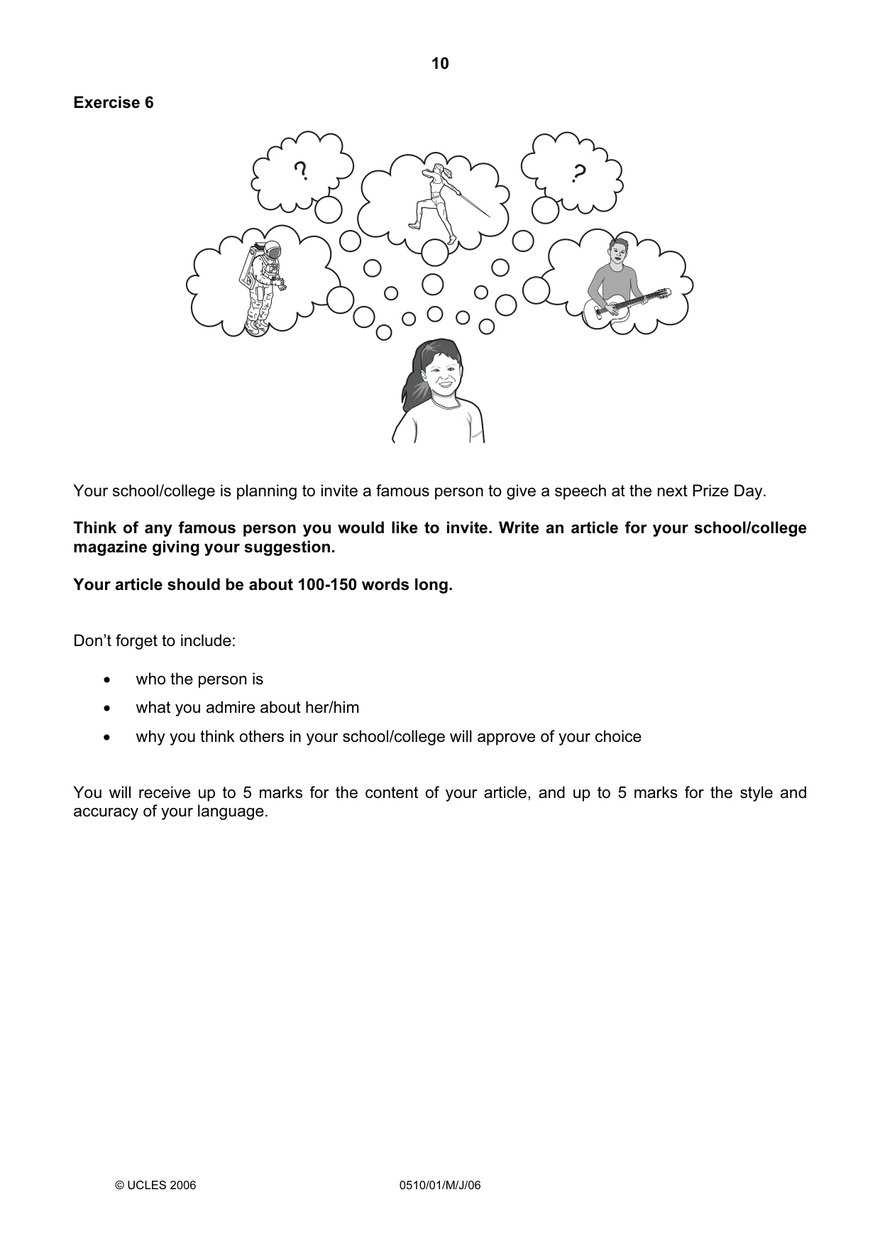 Cambridge IGCSE English - Second Language (oral endorsement) 0510 2006 May/June Paper 1 · Variant 1 question paper, page 10 of 16