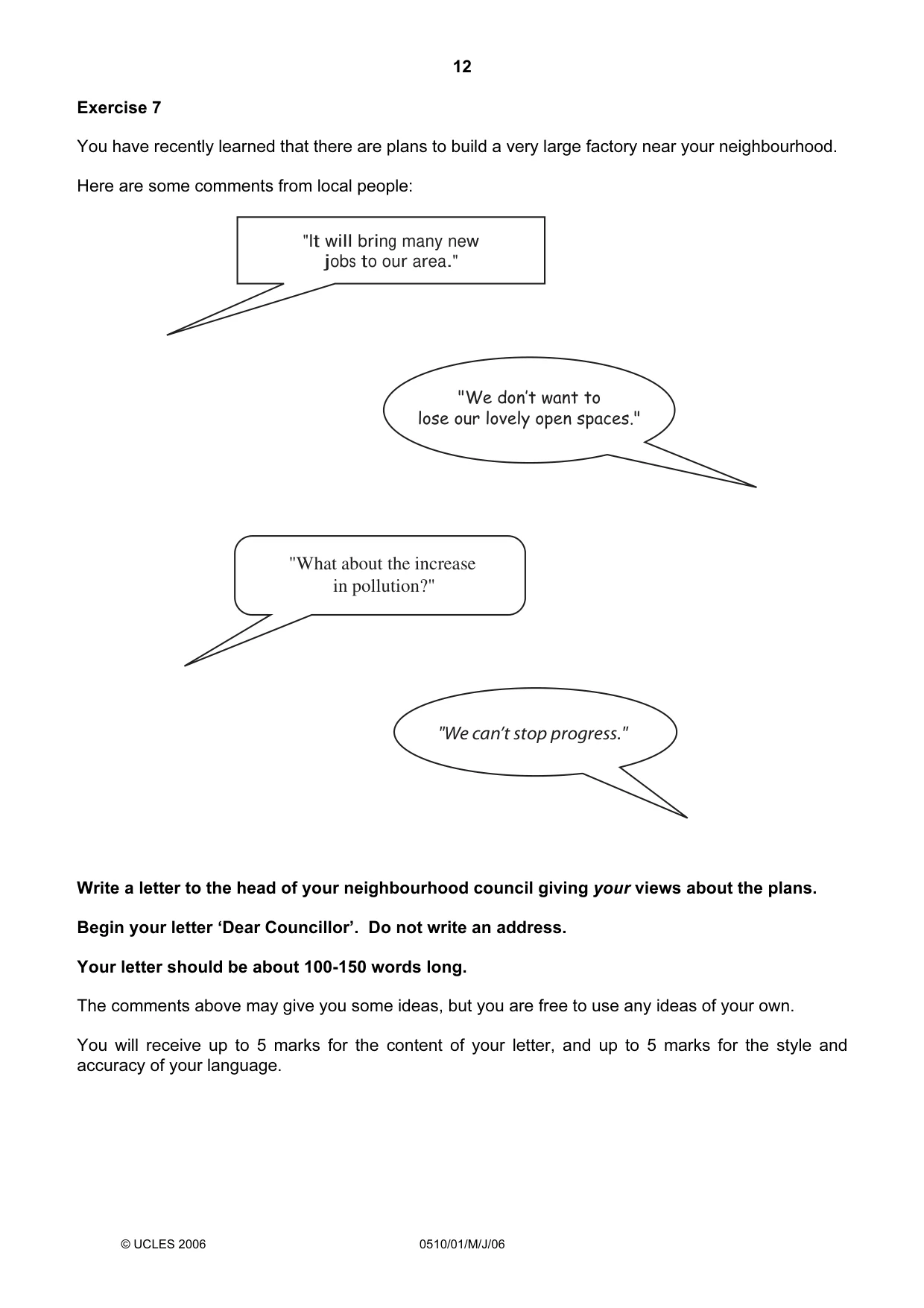Cambridge IGCSE English - Second Language (oral endorsement) 0510 2006 May/June Paper 1 · Variant 1 question paper, page 12 of 16