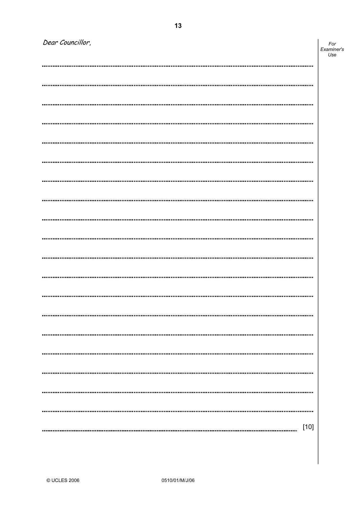 Cambridge IGCSE English - Second Language (oral endorsement) 0510 2006 May/June Paper 1 · Variant 1 question paper, page 13 of 16