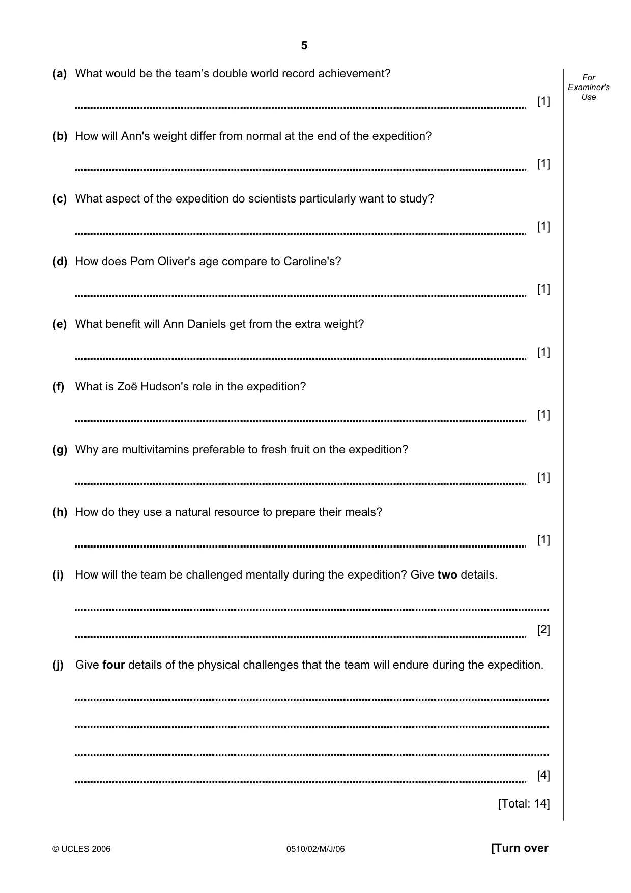 Cambridge IGCSE English - Second Language (oral endorsement) 0510 2006 May/June Paper 2 · Variant 1 question paper, page 5 of 16