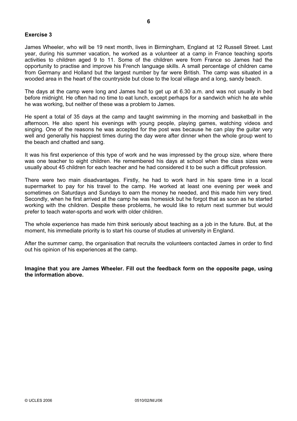 Cambridge IGCSE English - Second Language (oral endorsement) 0510 2006 May/June Paper 2 · Variant 1 question paper, page 6 of 16