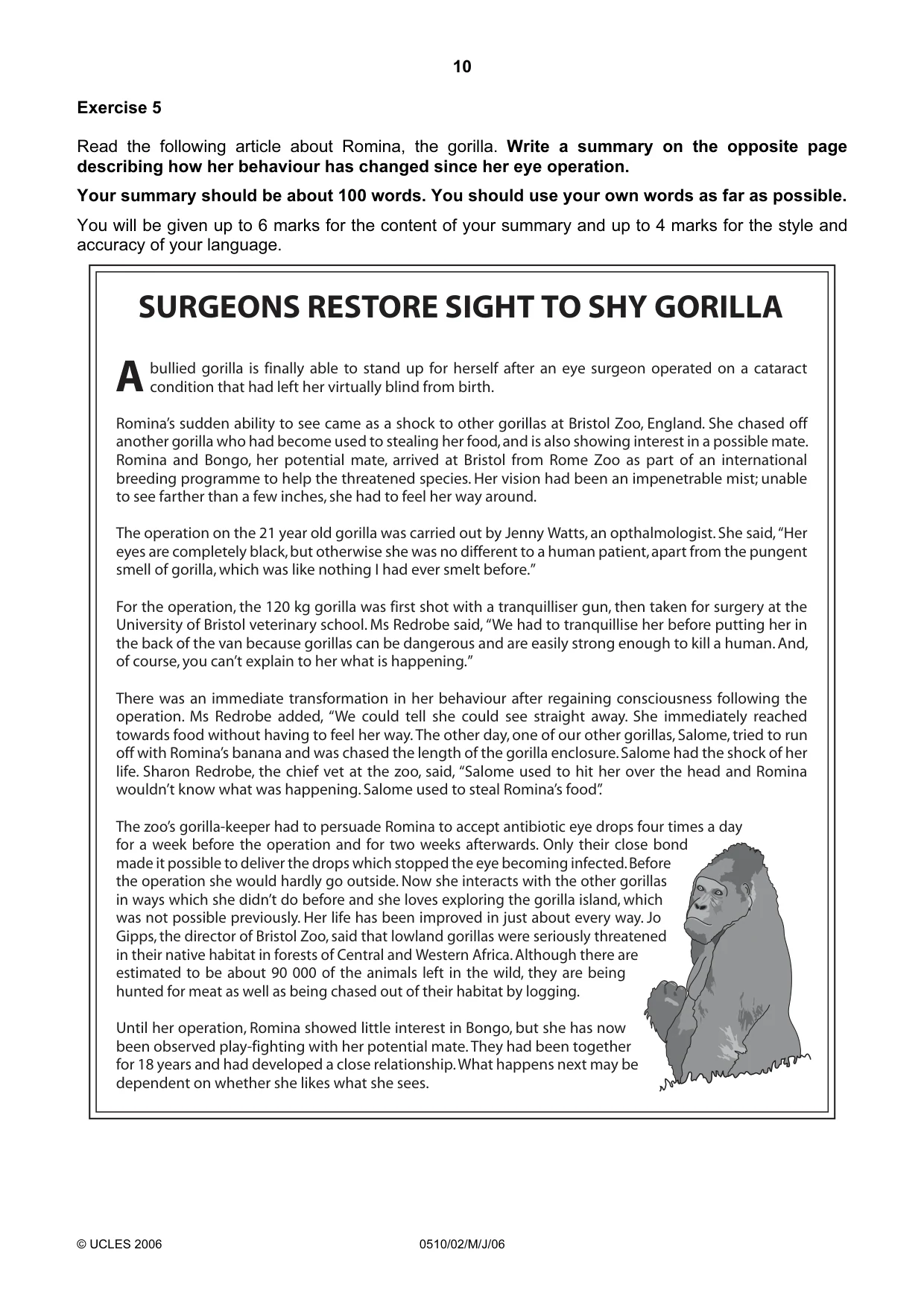 Cambridge IGCSE English - Second Language (oral endorsement) 0510 2006 May/June Paper 2 · Variant 1 question paper, page 10 of 16