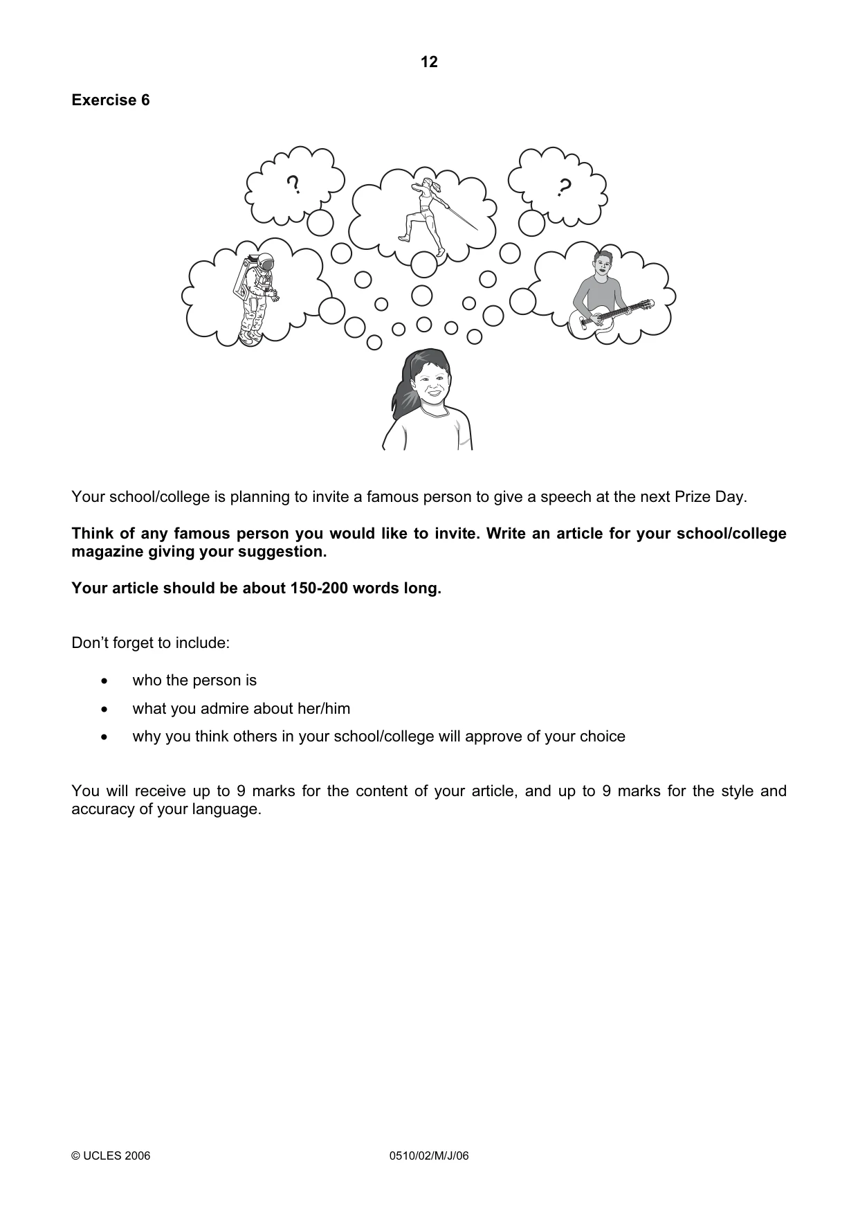 Cambridge IGCSE English - Second Language (oral endorsement) 0510 2006 May/June Paper 2 · Variant 1 question paper, page 12 of 16