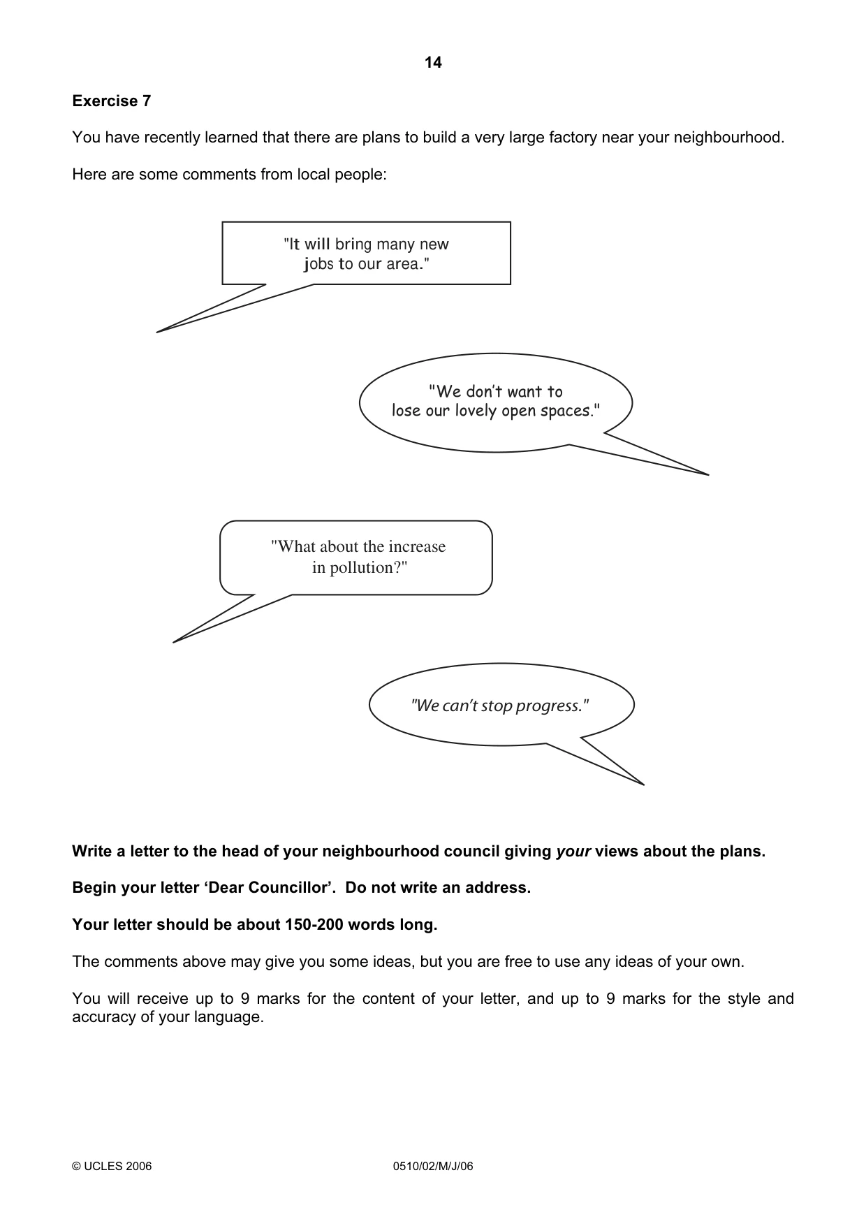 Cambridge IGCSE English - Second Language (oral endorsement) 0510 2006 May/June Paper 2 · Variant 1 question paper, page 14 of 16