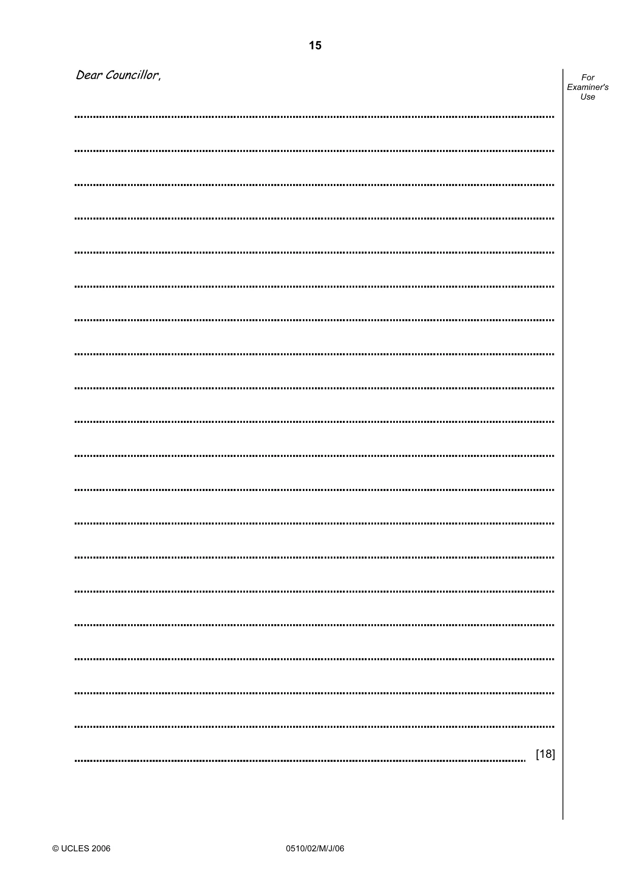 Cambridge IGCSE English - Second Language (oral endorsement) 0510 2006 May/June Paper 2 · Variant 1 question paper, page 15 of 16