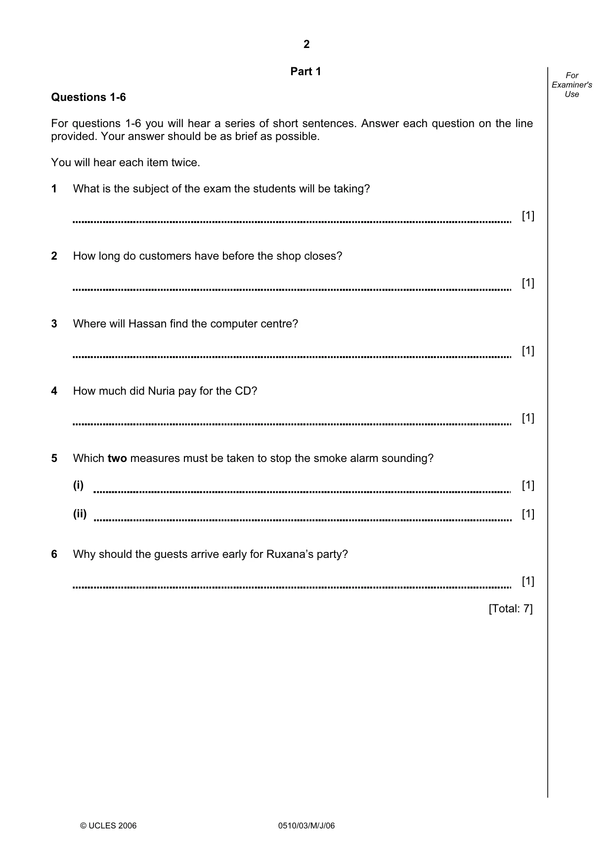 Cambridge IGCSE English - Second Language (oral endorsement) 0510 2006 May/June Paper 3 · Variant 1 question paper, page 2 of 8