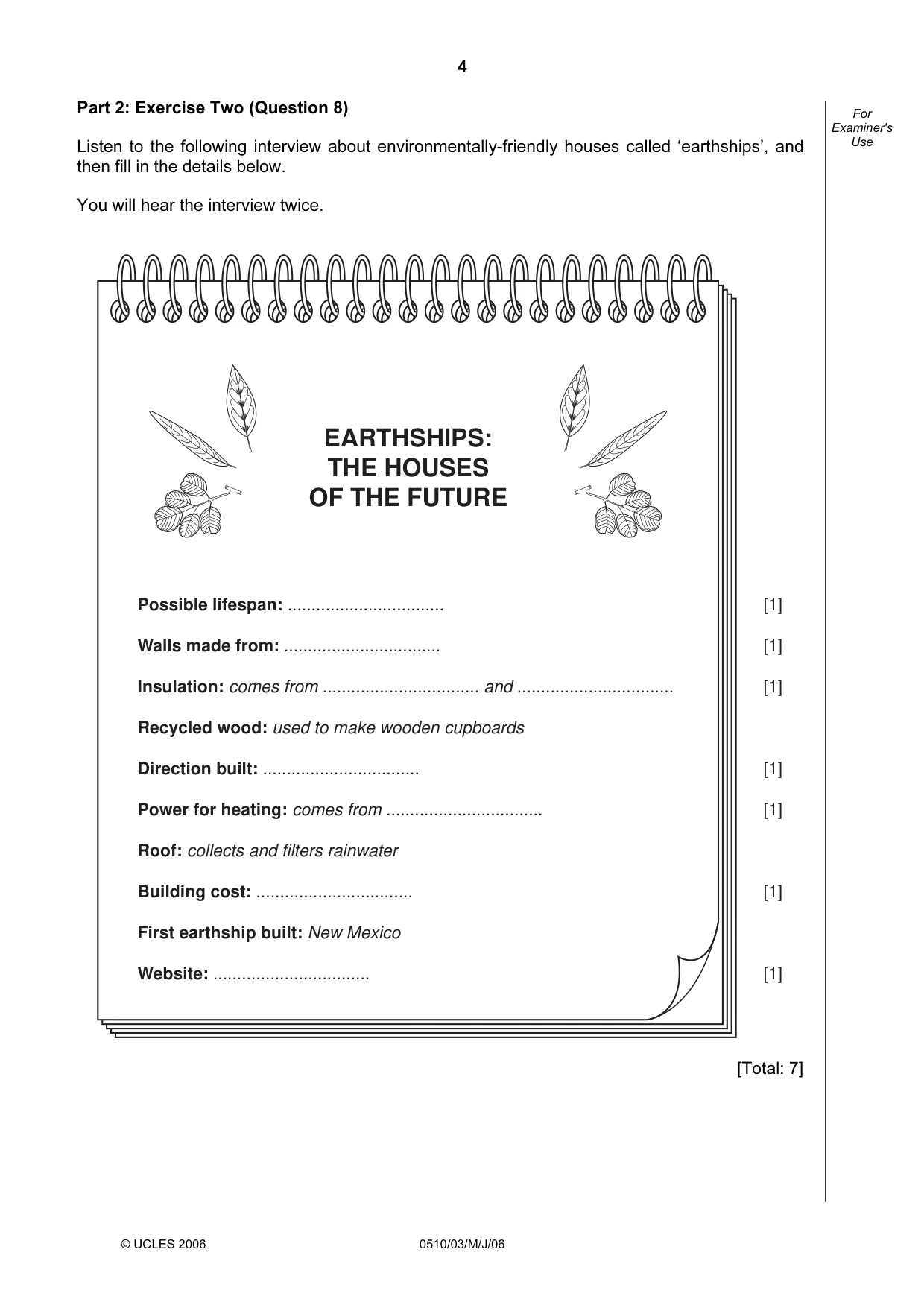 Cambridge IGCSE English - Second Language (oral endorsement) 0510 2006 May/June Paper 3 · Variant 1 question paper, page 4 of 8