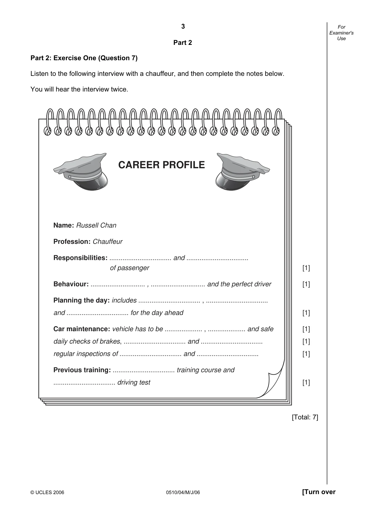 Cambridge IGCSE English - Second Language (oral endorsement) 0510 2006 May/June Paper 4 · Variant 1 question paper, page 3 of 8