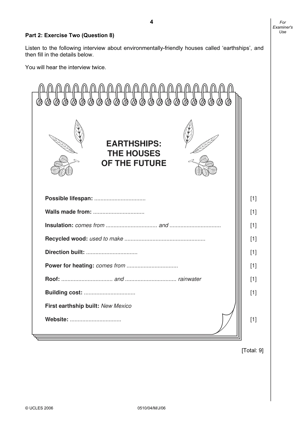Cambridge IGCSE English - Second Language (oral endorsement) 0510 2006 May/June Paper 4 · Variant 1 question paper, page 4 of 8