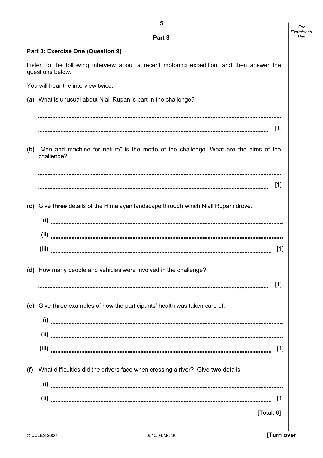 Cambridge IGCSE English - Second Language (oral endorsement) 0510 2006 May/June Paper 4 · Variant 1 question paper, page 5 of 8