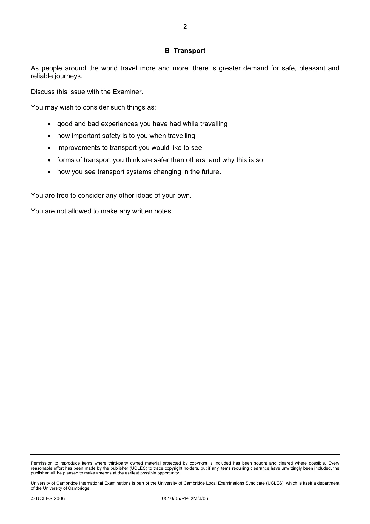 Cambridge IGCSE English - Second Language (oral endorsement) 0510 2006 May/June Paper 5 · Variant 1 question paper, page 4 of 10