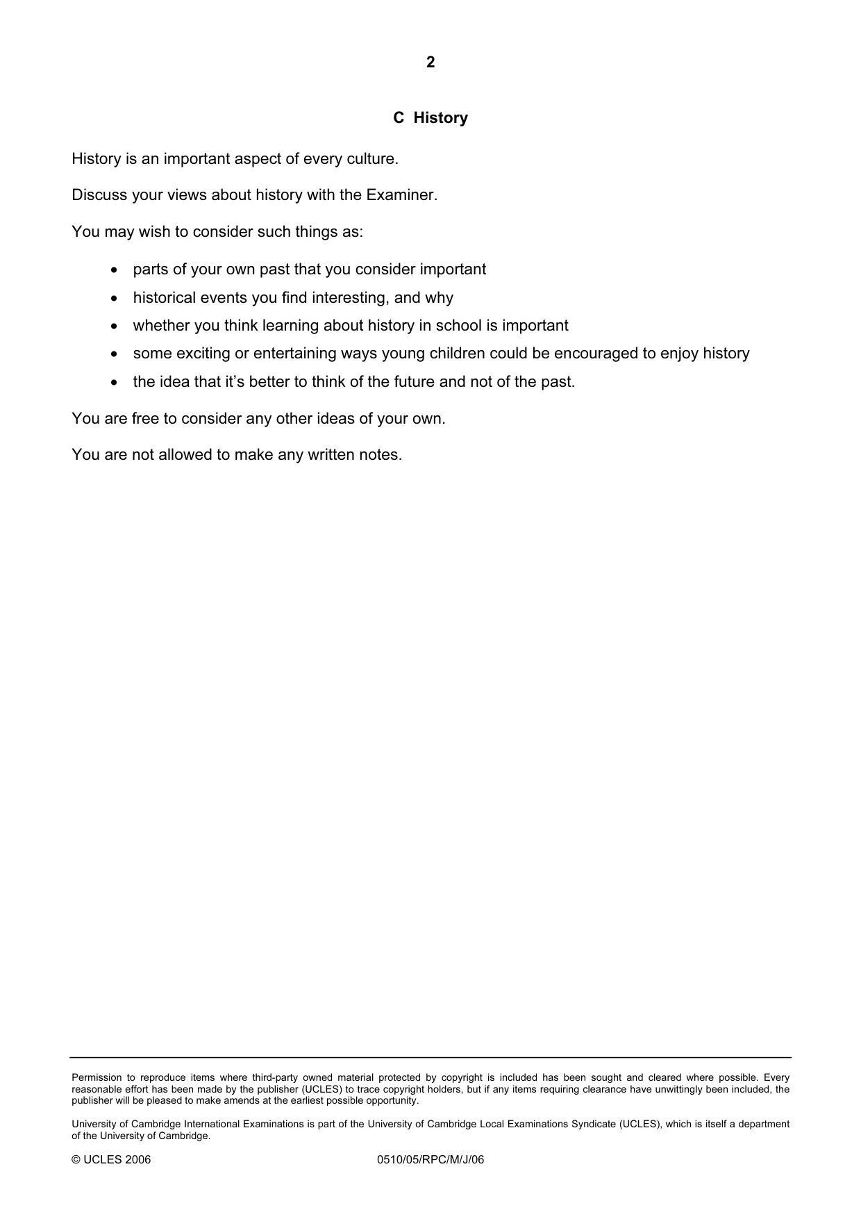 Cambridge IGCSE English - Second Language (oral endorsement) 0510 2006 May/June Paper 5 · Variant 1 question paper, page 6 of 10