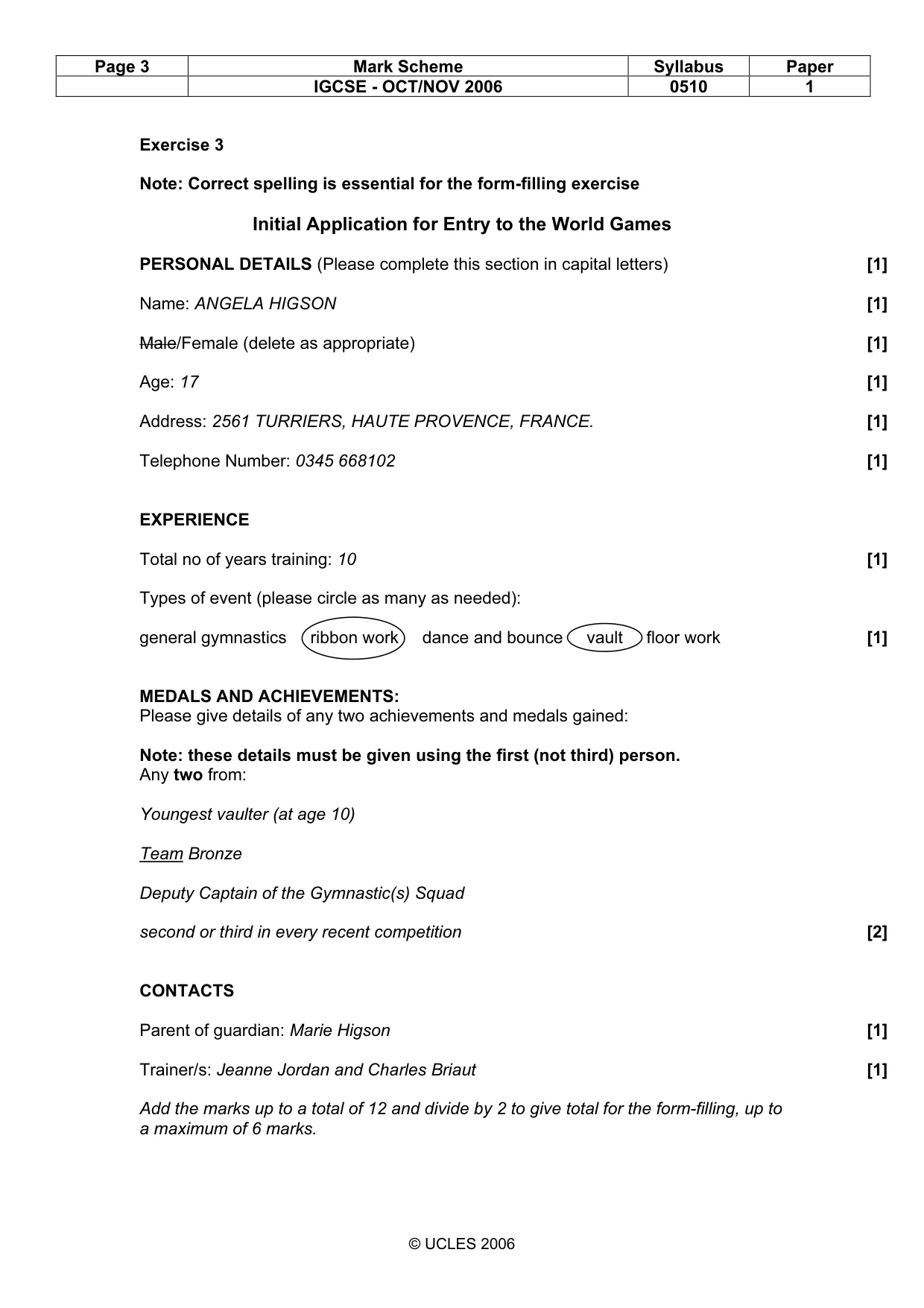Mark scheme, page 3 of 7
