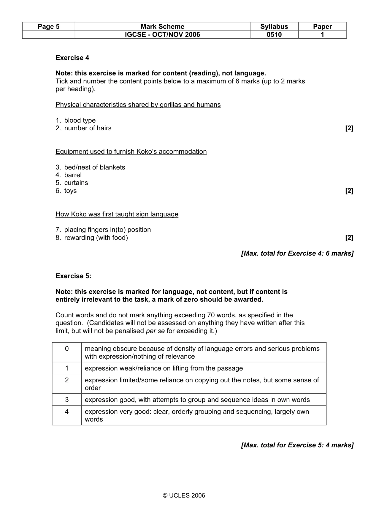 Mark scheme, page 5 of 7