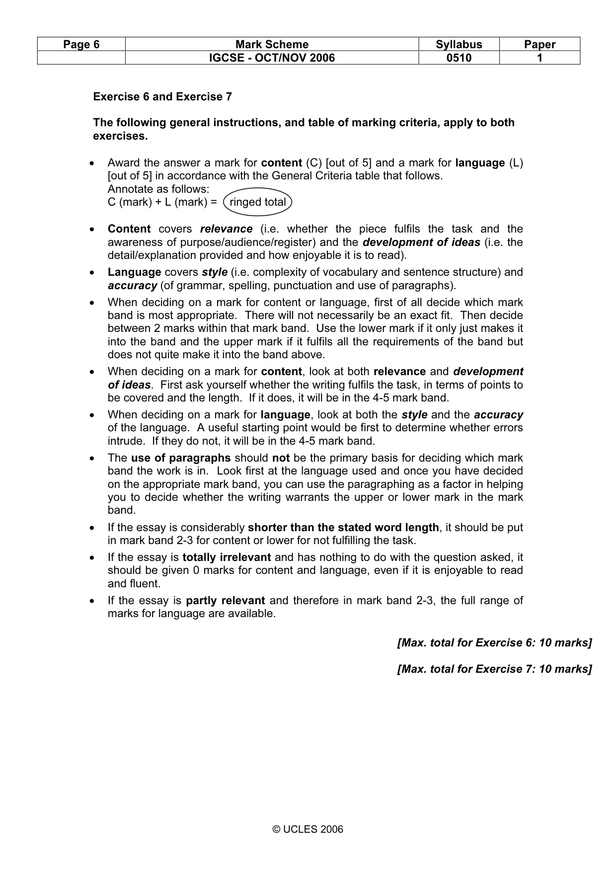 Mark scheme, page 6 of 7
