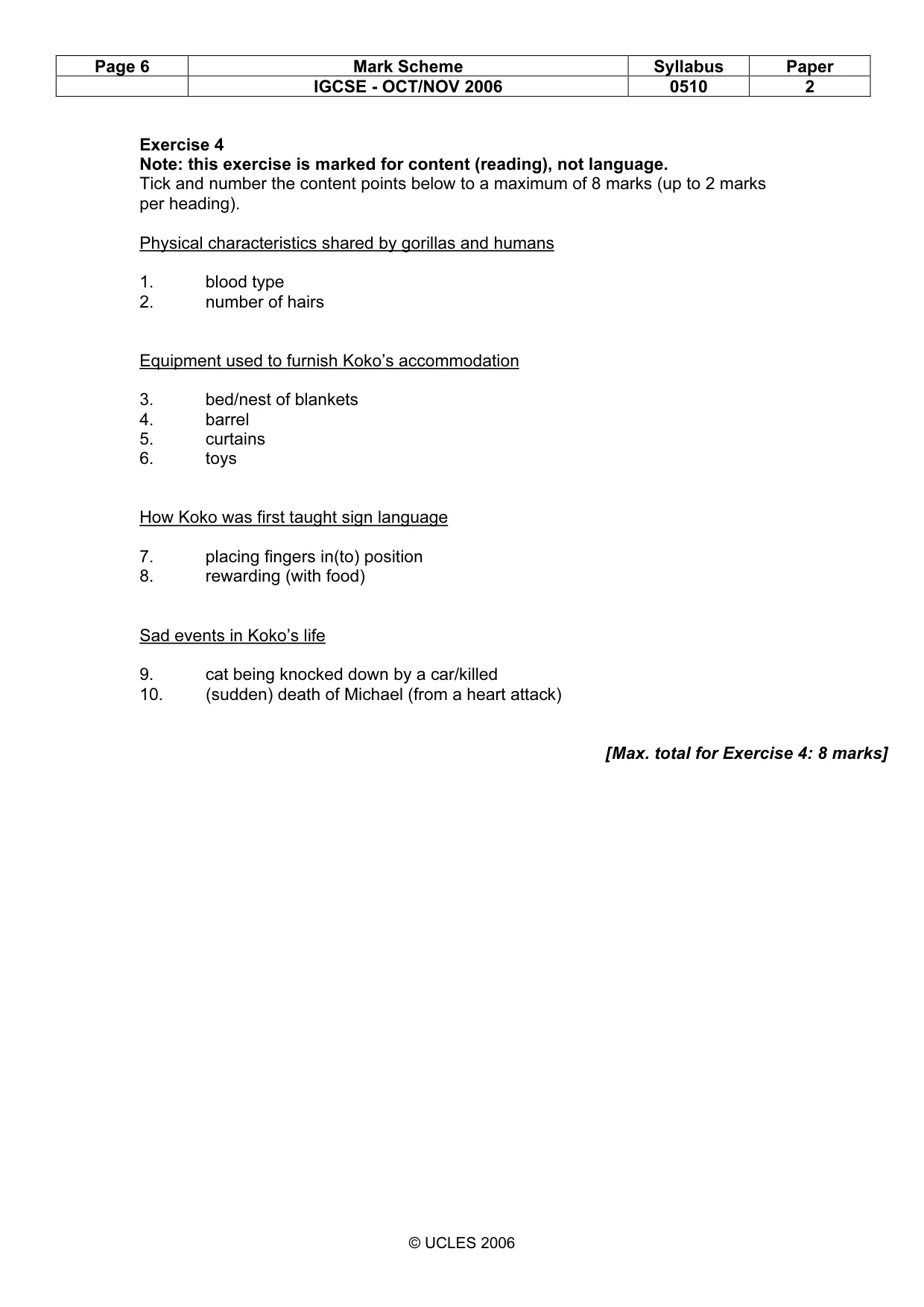 Mark scheme, page 6 of 10