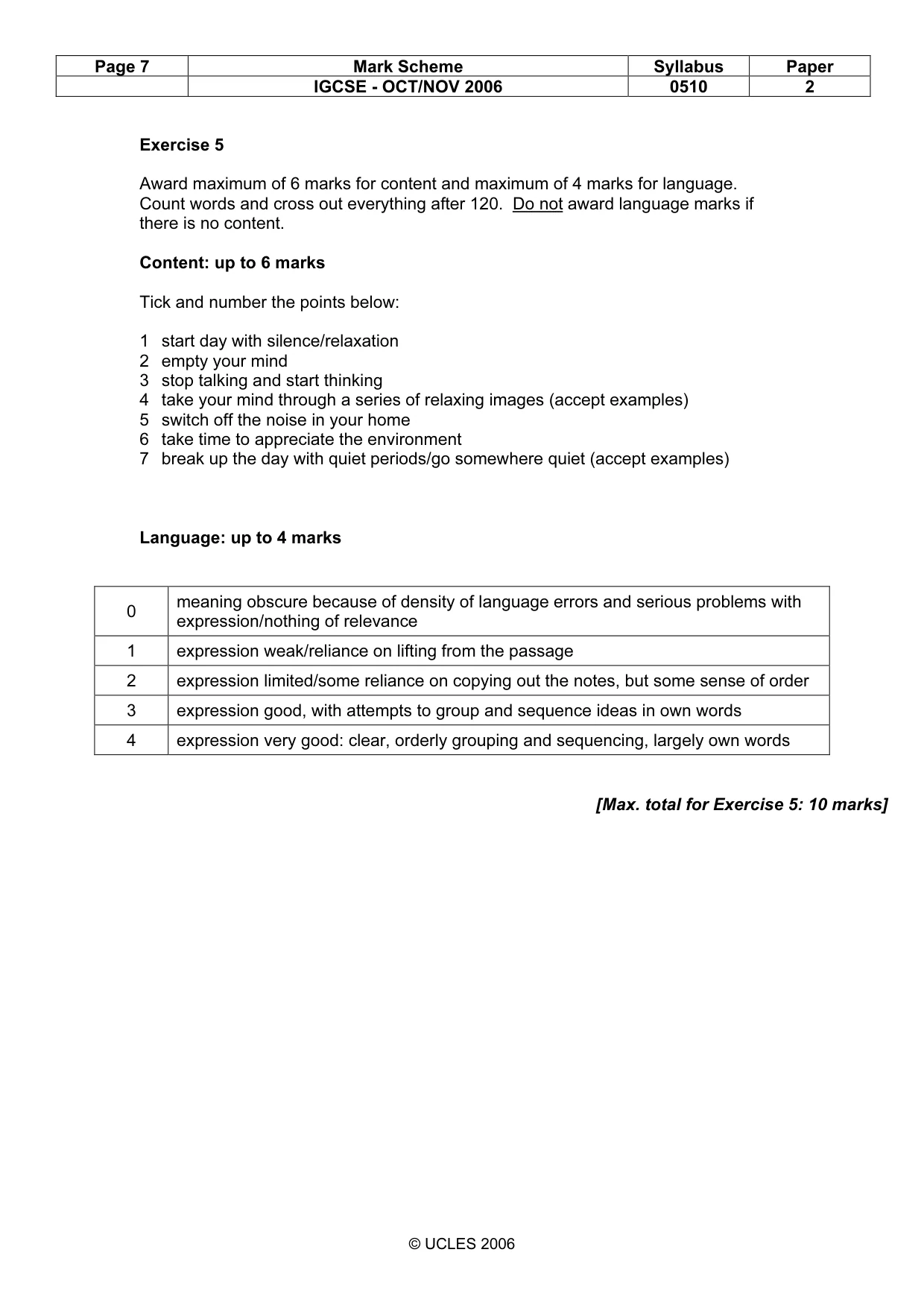 Mark scheme, page 7 of 10