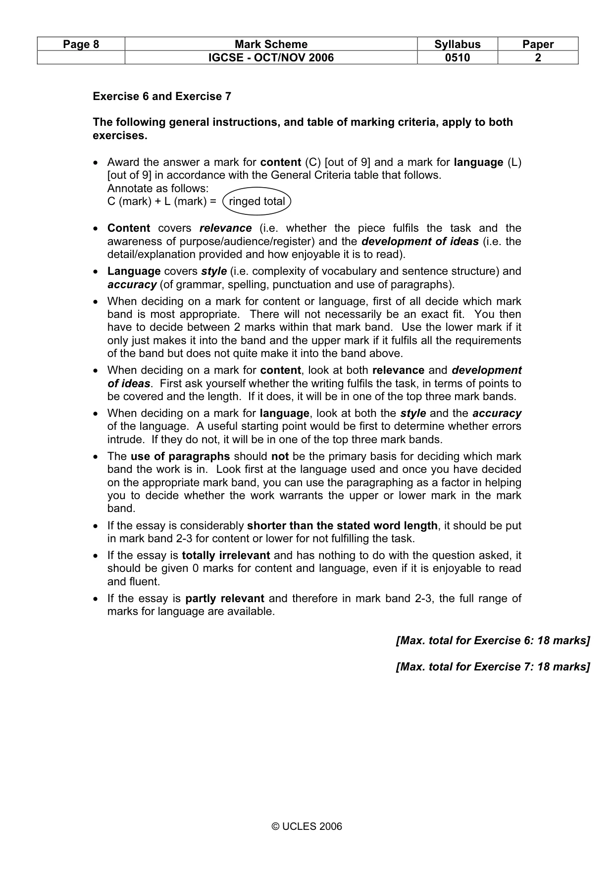 Mark scheme, page 8 of 10