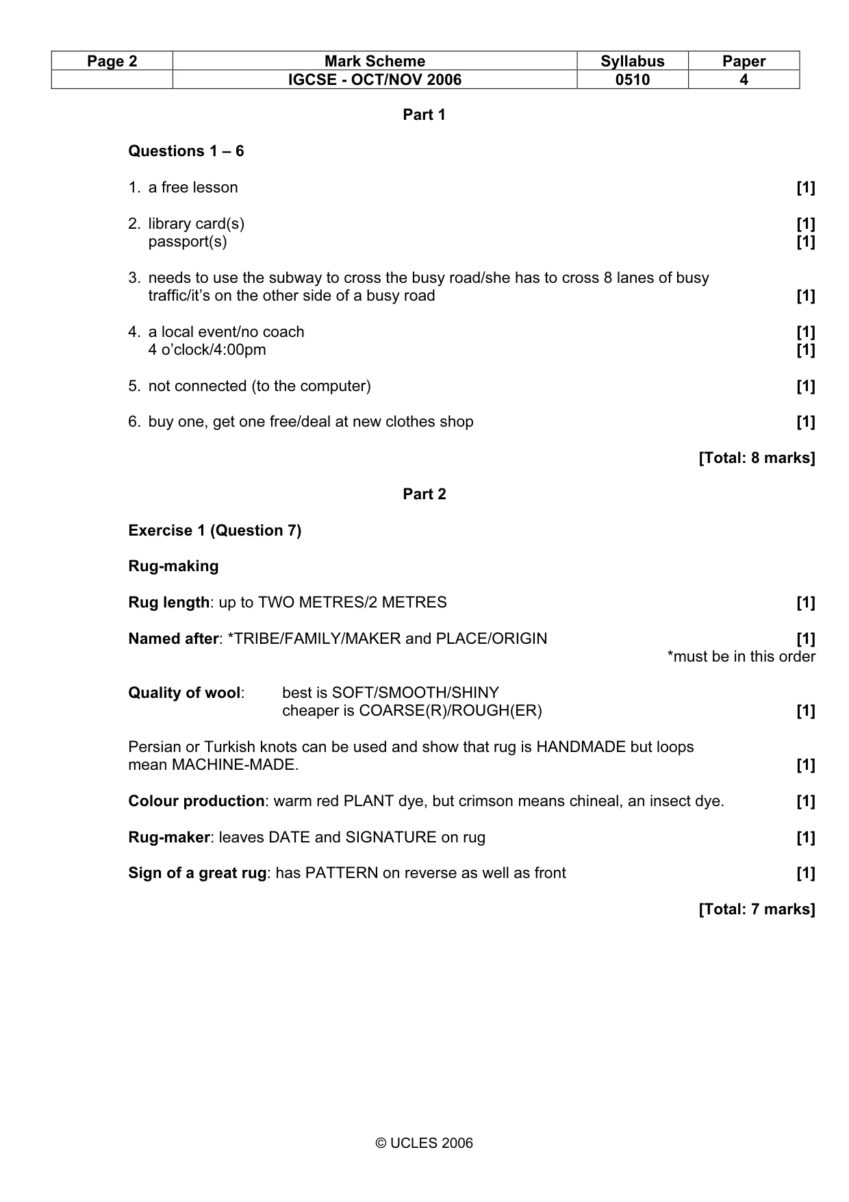 Mark scheme, page 2 of 4