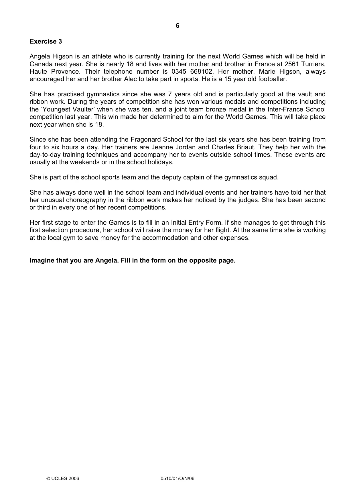Cambridge IGCSE English - Second Language (oral endorsement) 0510 2006 Oct/Nov Paper 1 · Variant 1 question paper, page 6 of 16