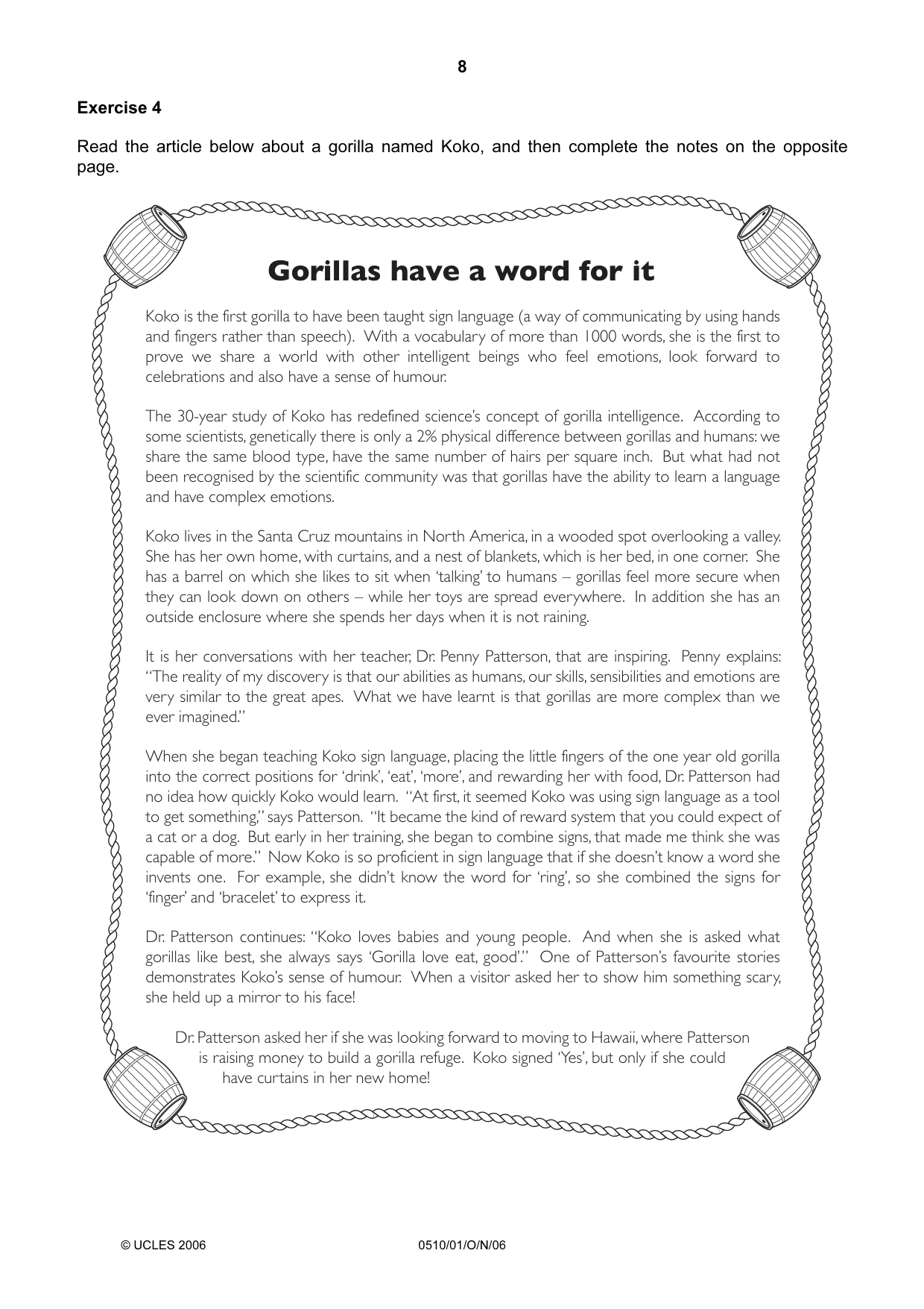 Cambridge IGCSE English - Second Language (oral endorsement) 0510 2006 Oct/Nov Paper 1 · Variant 1 question paper, page 8 of 16
