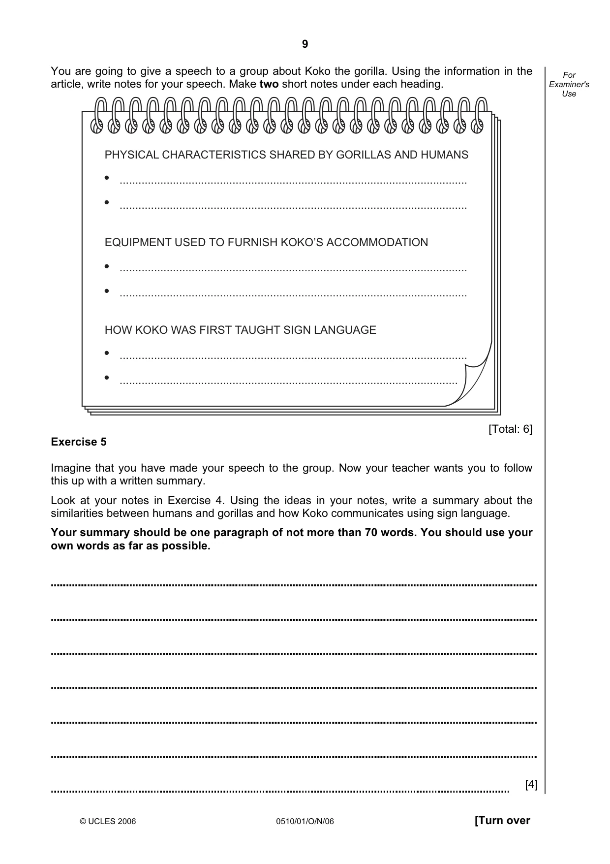 Cambridge IGCSE English - Second Language (oral endorsement) 0510 2006 Oct/Nov Paper 1 · Variant 1 question paper, page 9 of 16
