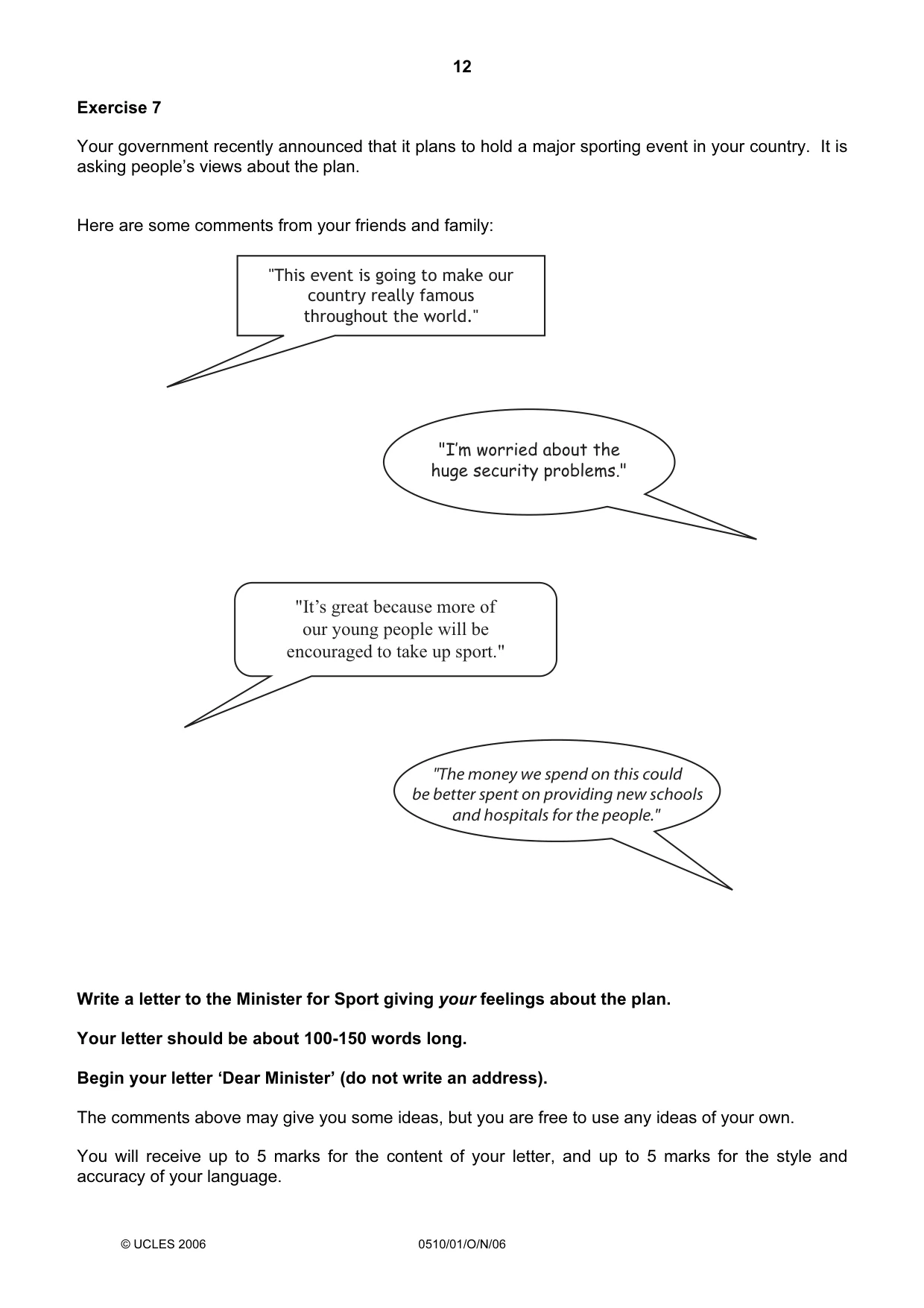 Cambridge IGCSE English - Second Language (oral endorsement) 0510 2006 Oct/Nov Paper 1 · Variant 1 question paper, page 12 of 16