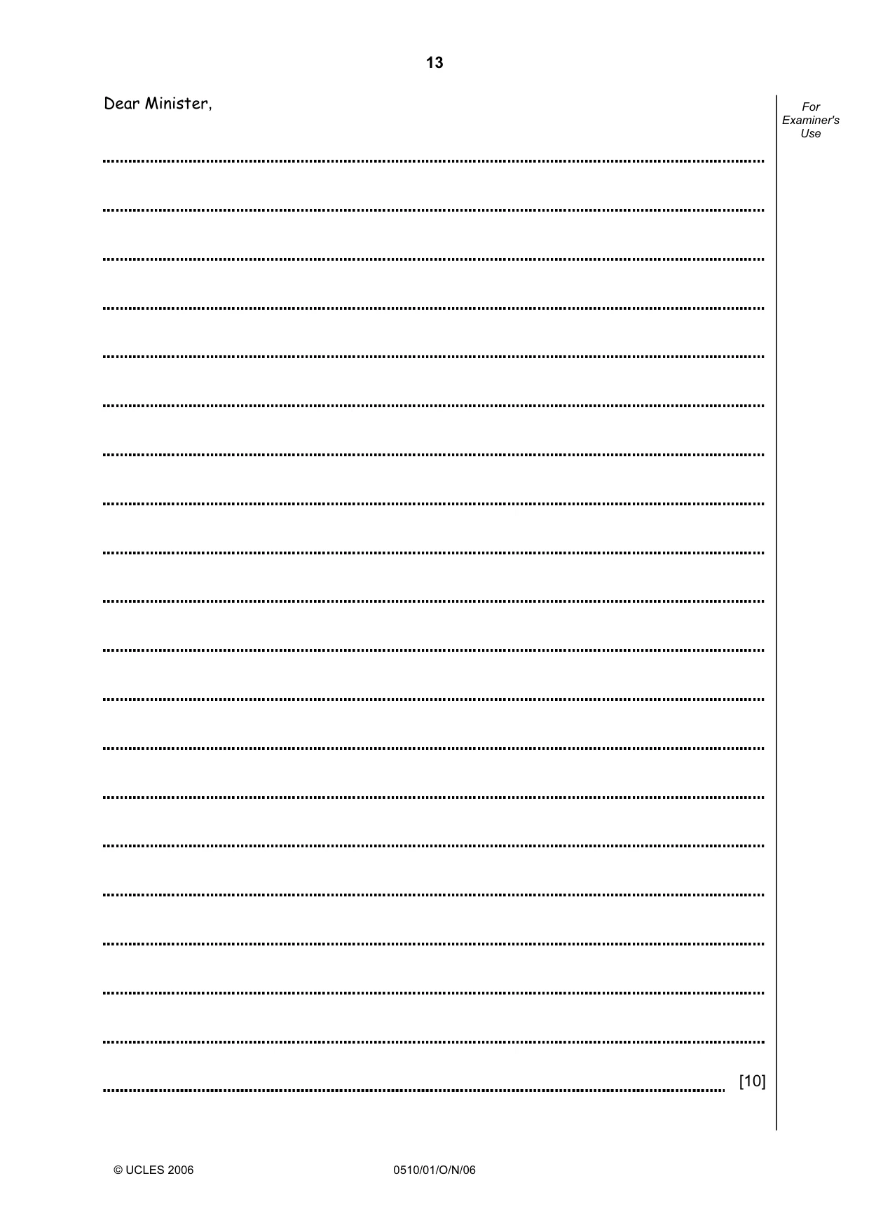Cambridge IGCSE English - Second Language (oral endorsement) 0510 2006 Oct/Nov Paper 1 · Variant 1 question paper, page 13 of 16