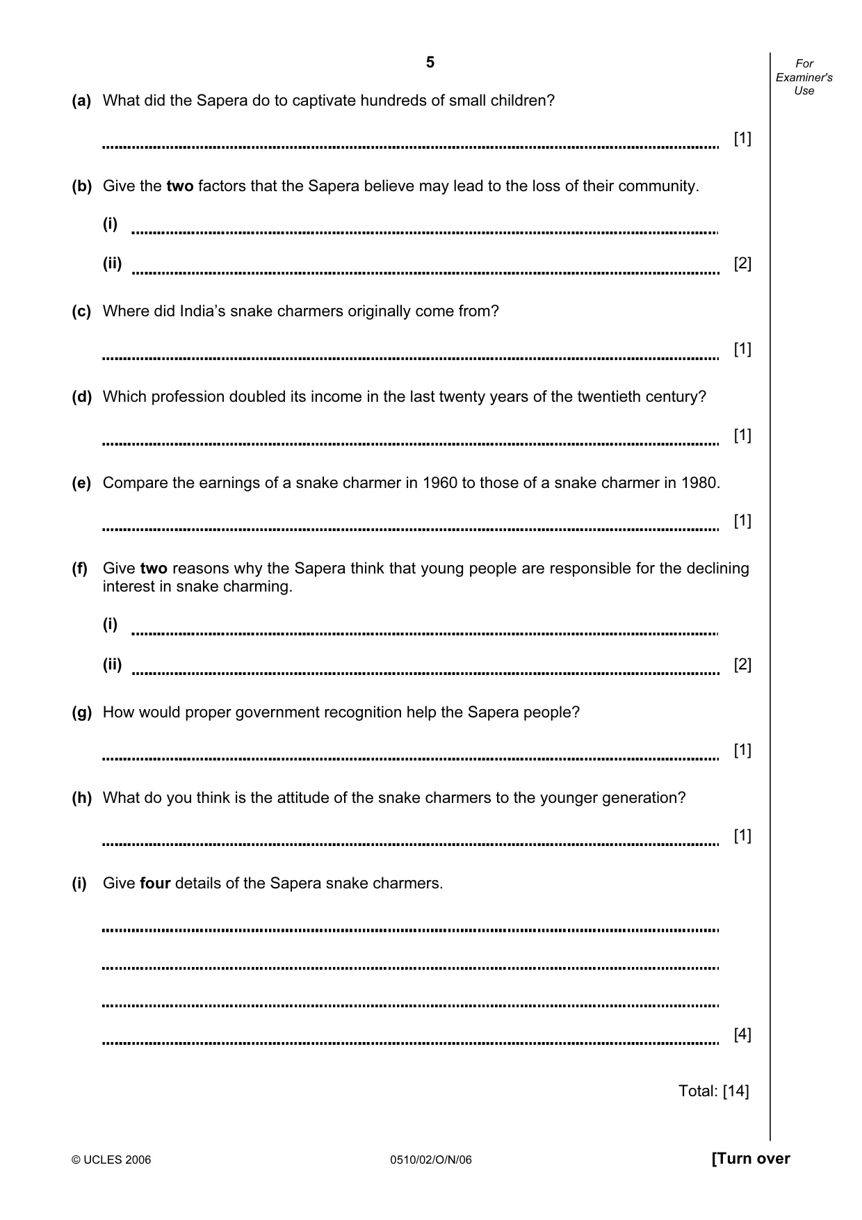 Cambridge IGCSE English - Second Language (oral endorsement) 0510 2006 Oct/Nov Paper 2 · Variant 1 question paper, page 5 of 16
