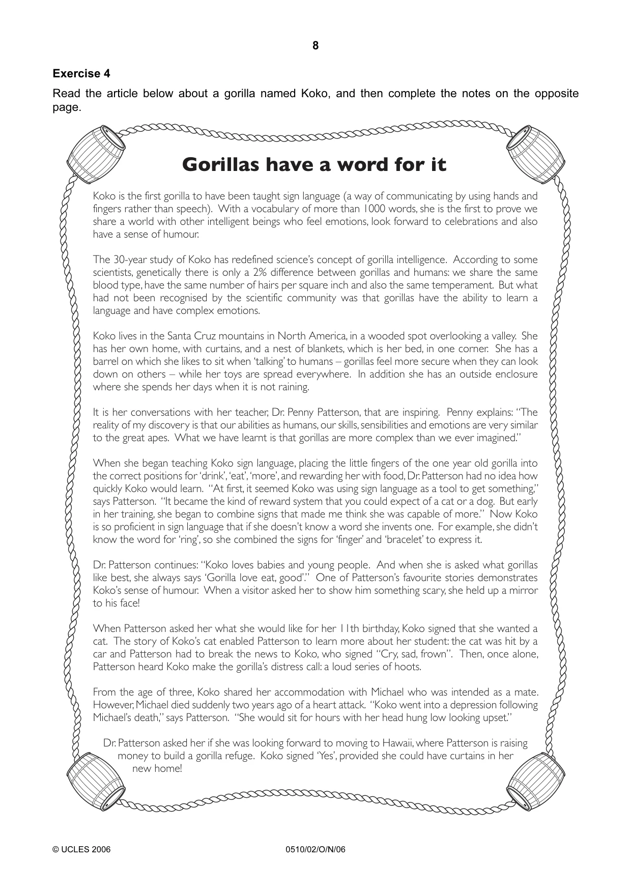 Cambridge IGCSE English - Second Language (oral endorsement) 0510 2006 Oct/Nov Paper 2 · Variant 1 question paper, page 8 of 16