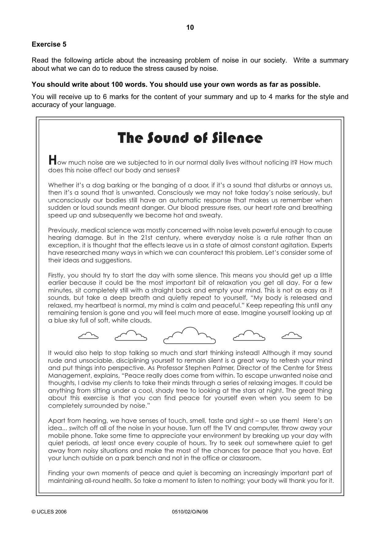 Cambridge IGCSE English - Second Language (oral endorsement) 0510 2006 Oct/Nov Paper 2 · Variant 1 question paper, page 10 of 16