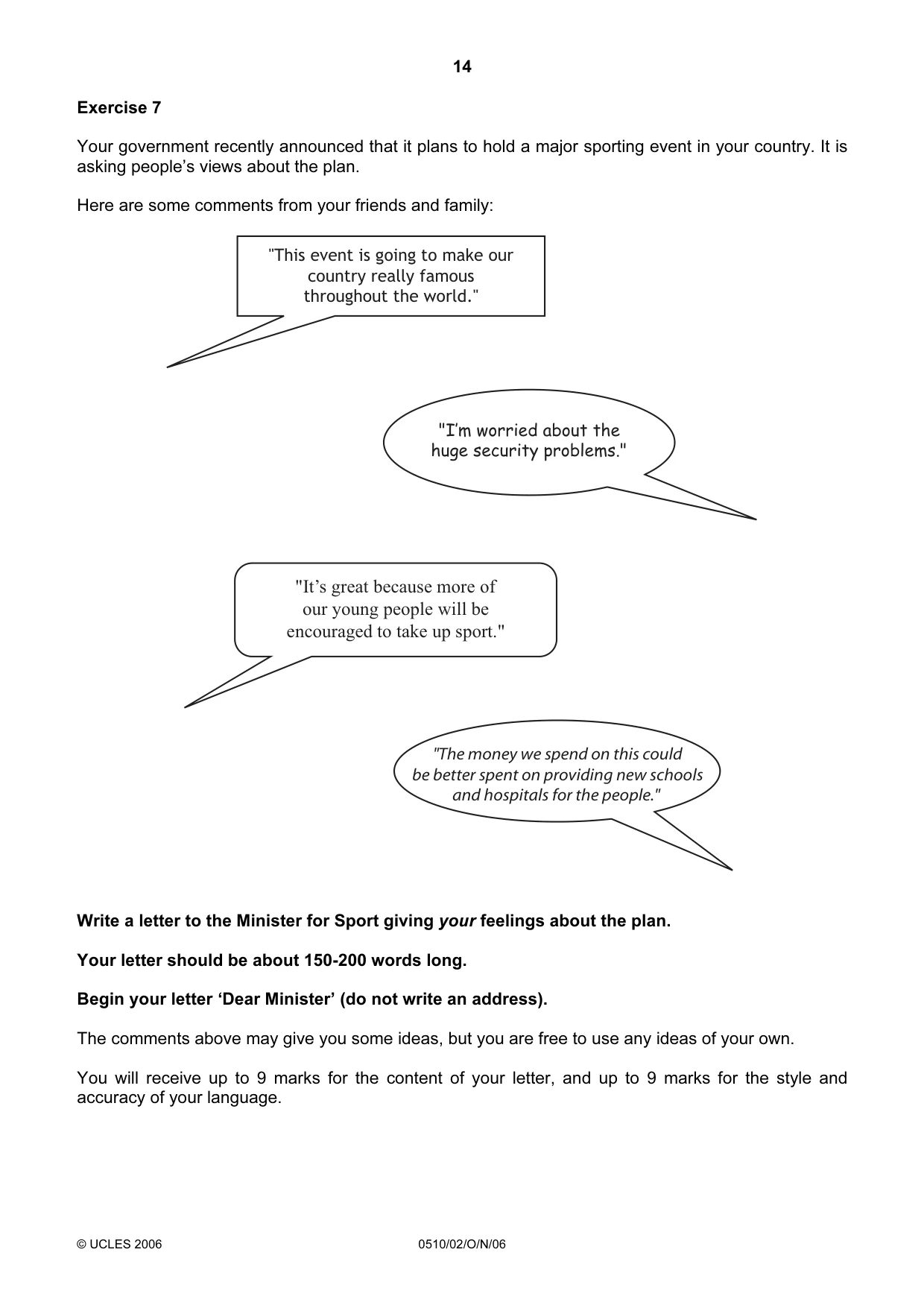 Cambridge IGCSE English - Second Language (oral endorsement) 0510 2006 Oct/Nov Paper 2 · Variant 1 question paper, page 14 of 16