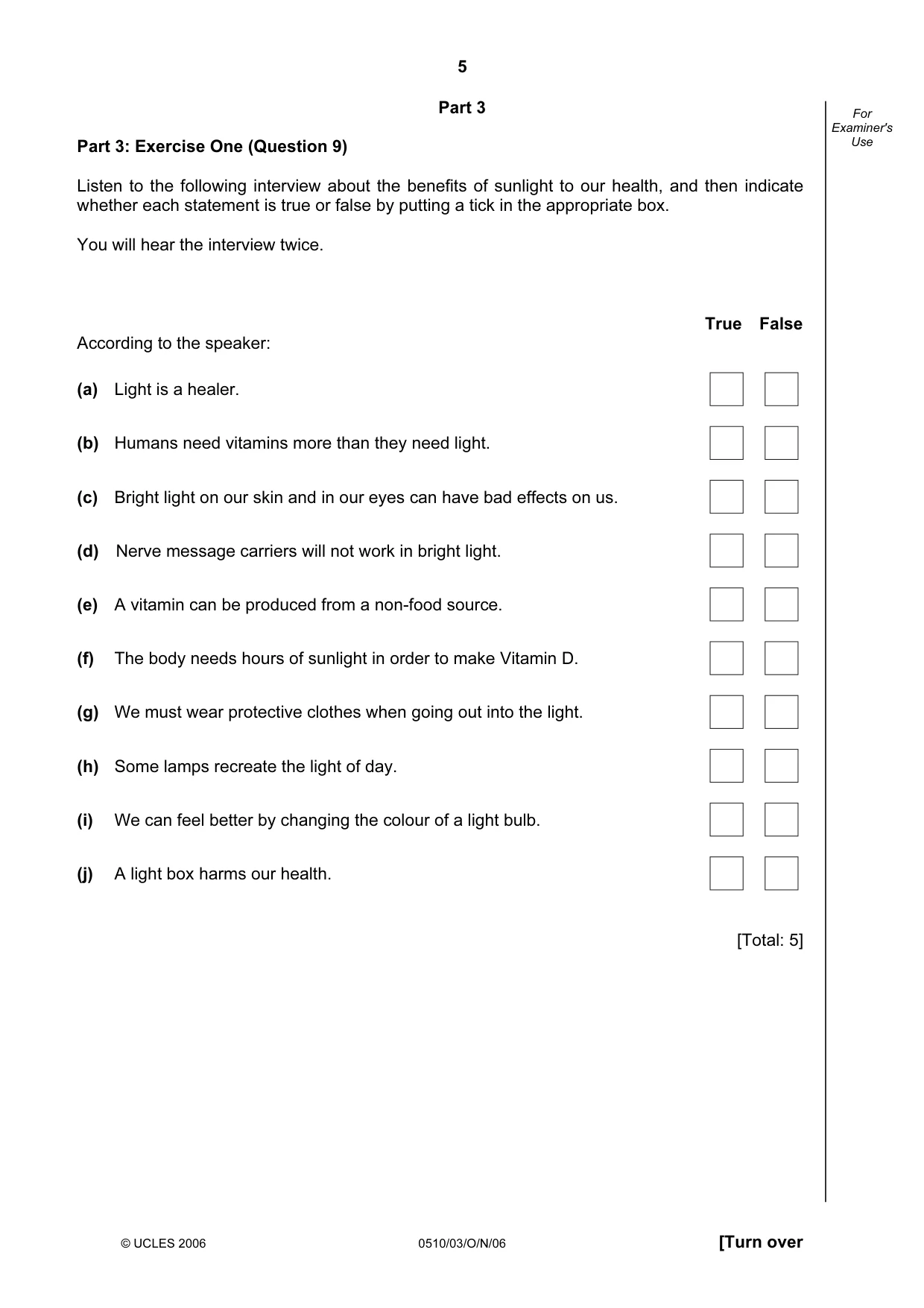 Cambridge IGCSE English - Second Language (oral endorsement) 0510 2006 Oct/Nov Paper 3 · Variant 1 question paper, page 5 of 8