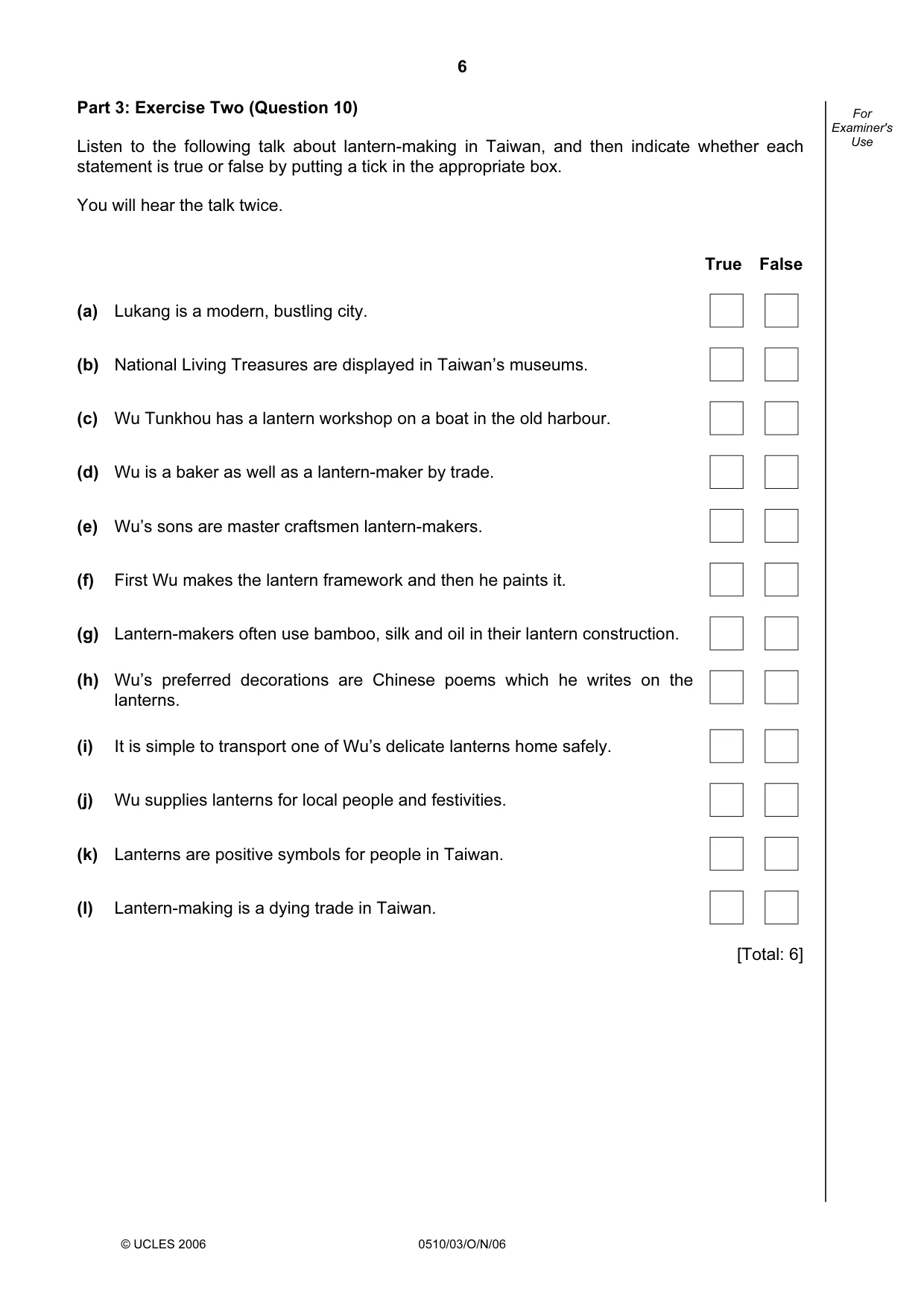 Cambridge IGCSE English - Second Language (oral endorsement) 0510 2006 Oct/Nov Paper 3 · Variant 1 question paper, page 6 of 8