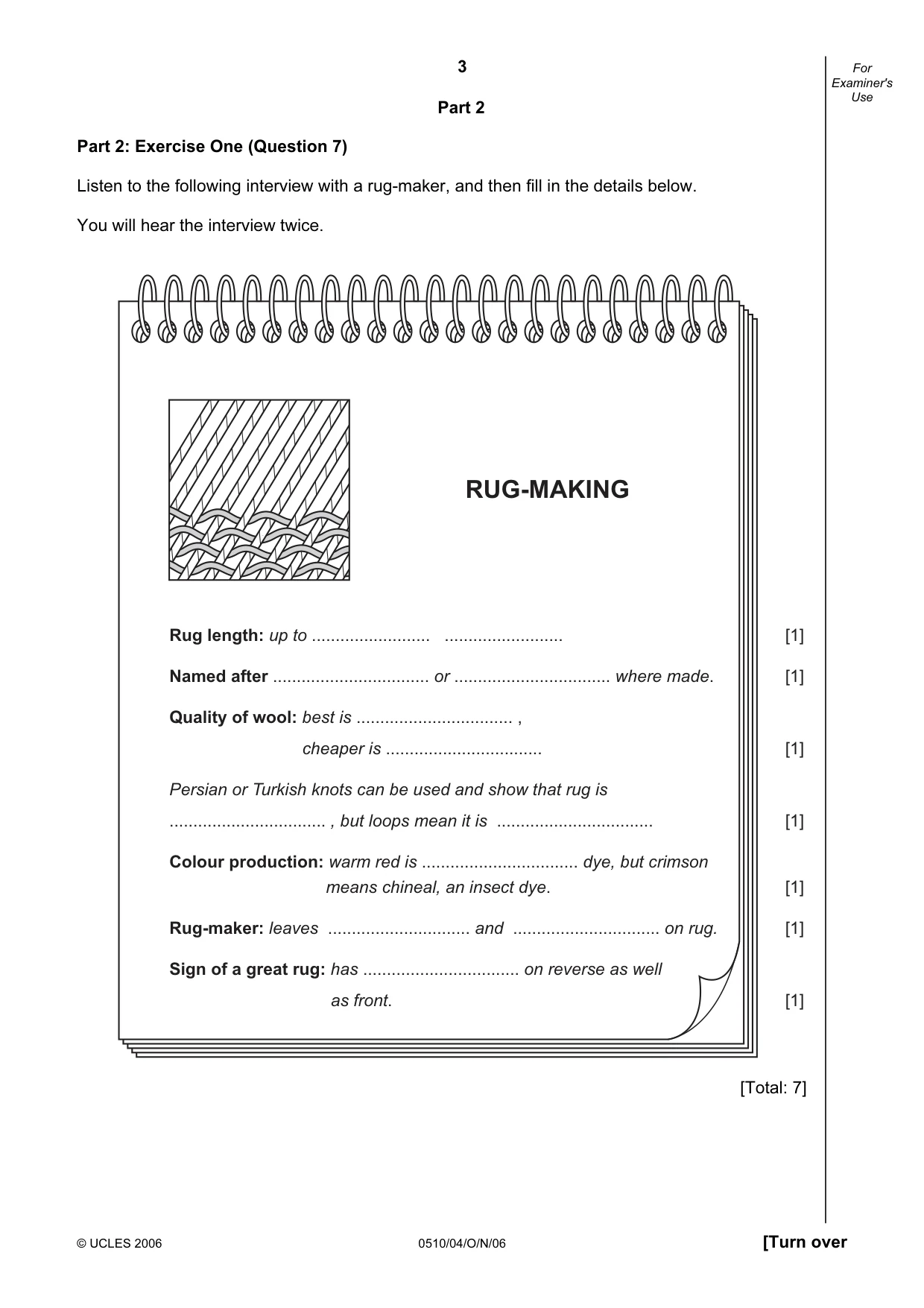 Cambridge IGCSE English - Second Language (oral endorsement) 0510 2006 Oct/Nov Paper 4 · Variant 1 question paper, page 3 of 8