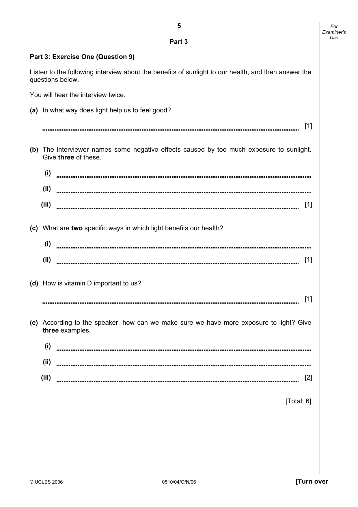 Cambridge IGCSE English - Second Language (oral endorsement) 0510 2006 Oct/Nov Paper 4 · Variant 1 question paper, page 5 of 8