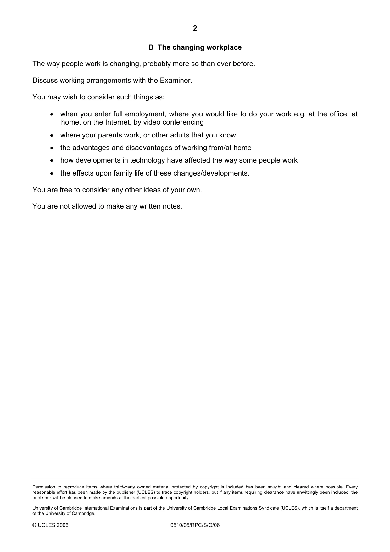 Cambridge IGCSE English - Second Language (oral endorsement) 0510 2006 Oct/Nov Paper 5 · Variant 1 question paper, page 4 of 10