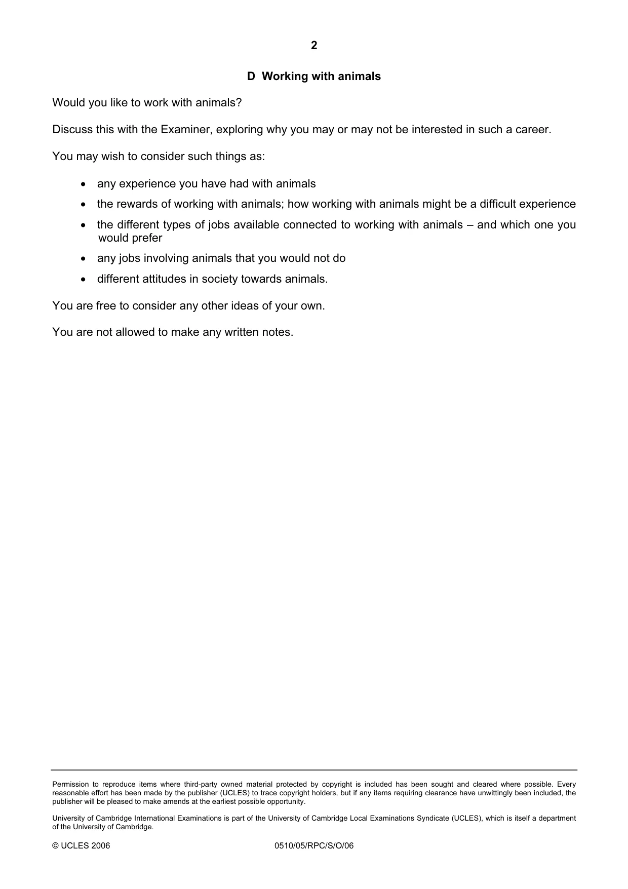 Cambridge IGCSE English - Second Language (oral endorsement) 0510 2006 Oct/Nov Paper 5 · Variant 1 question paper, page 8 of 10