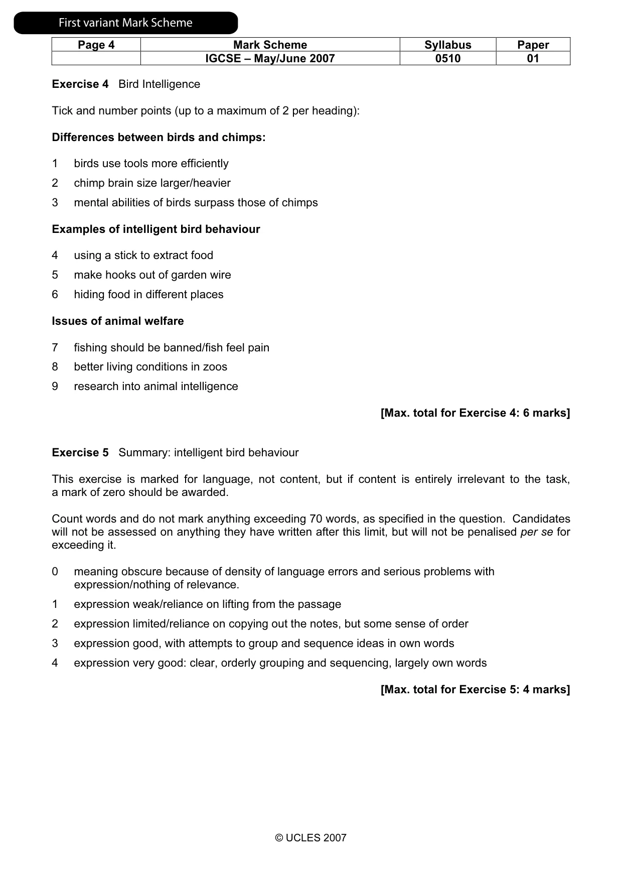 Mark scheme, page 5 of 12