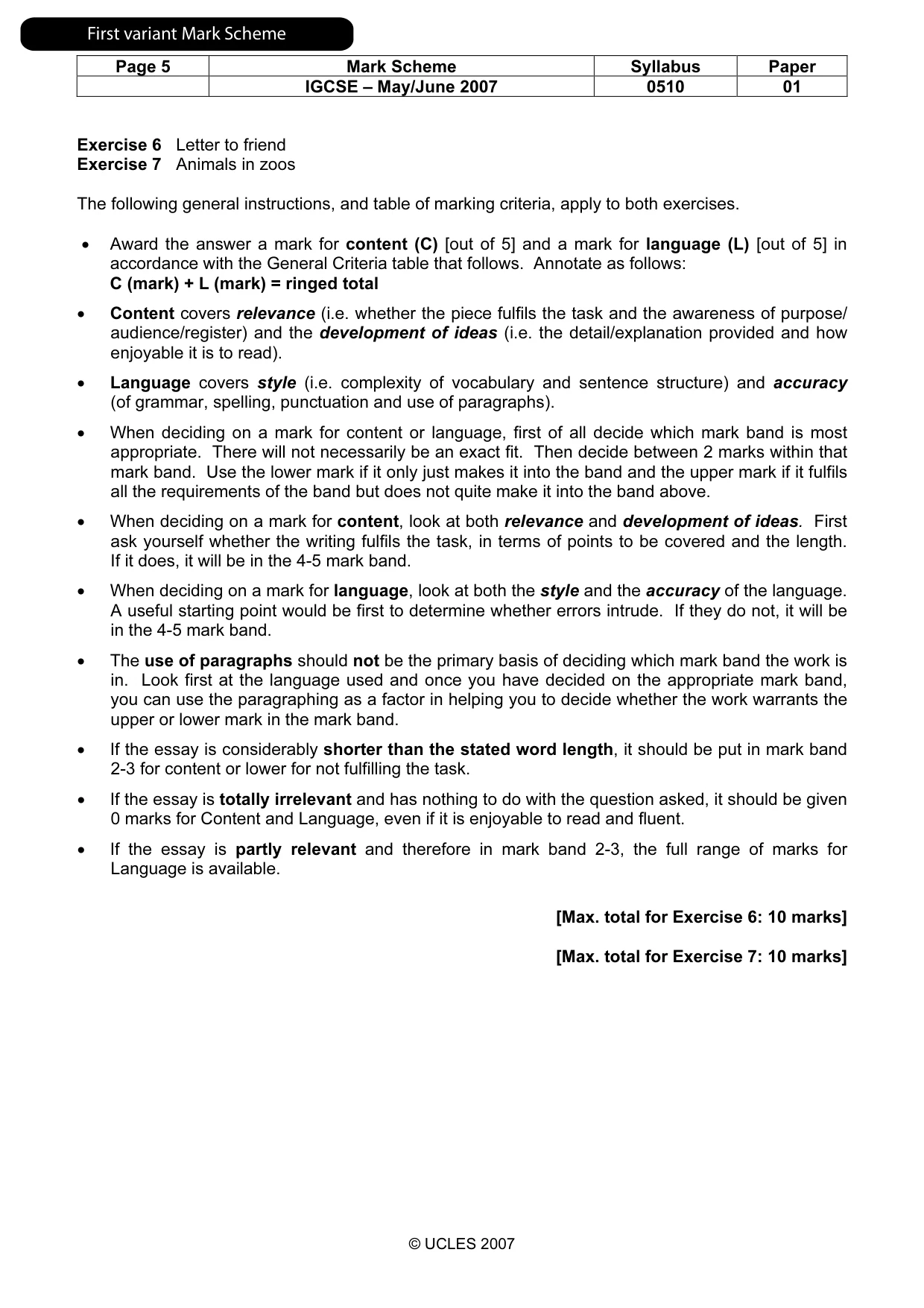 Mark scheme, page 6 of 12