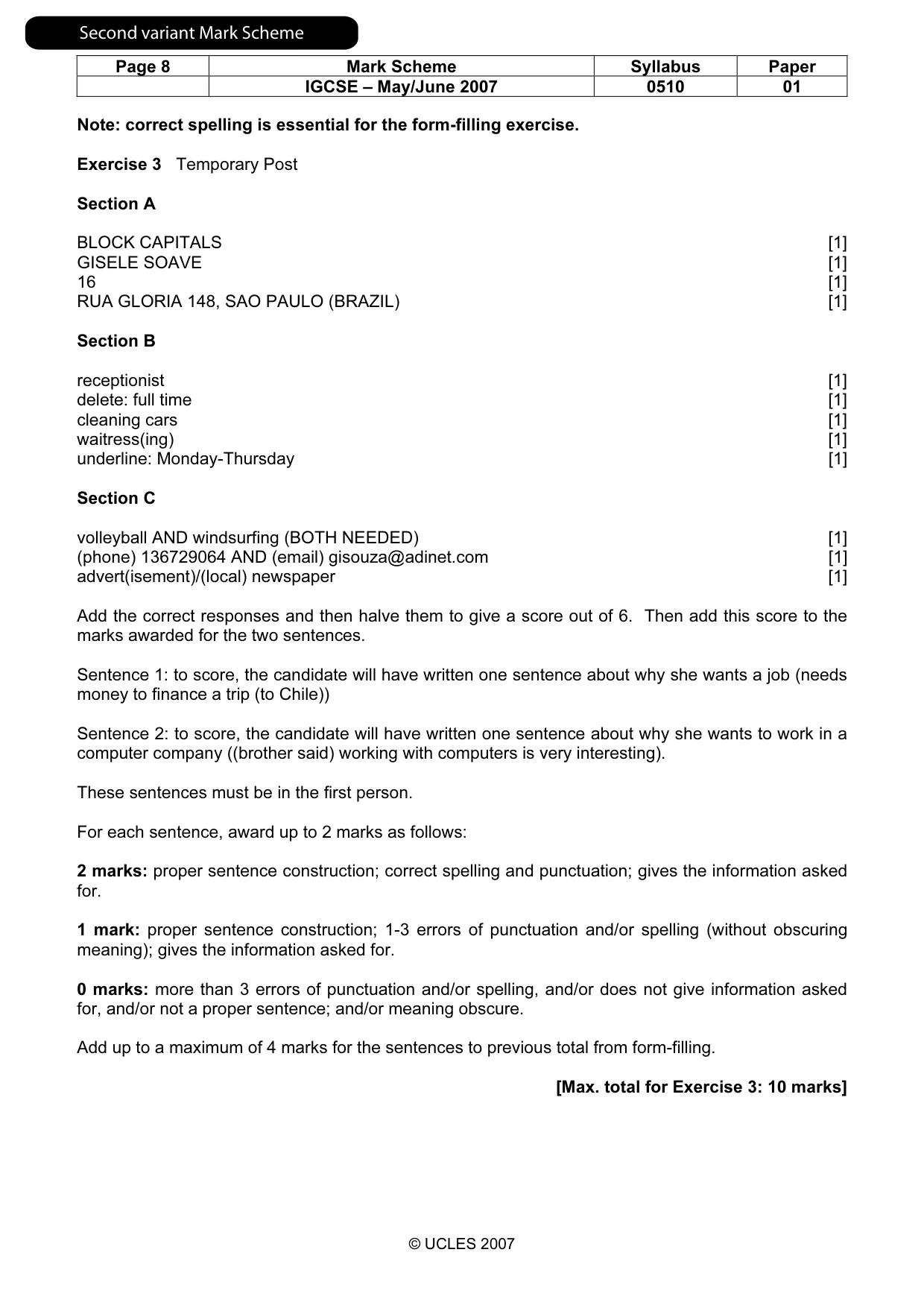 Mark scheme, page 9 of 12