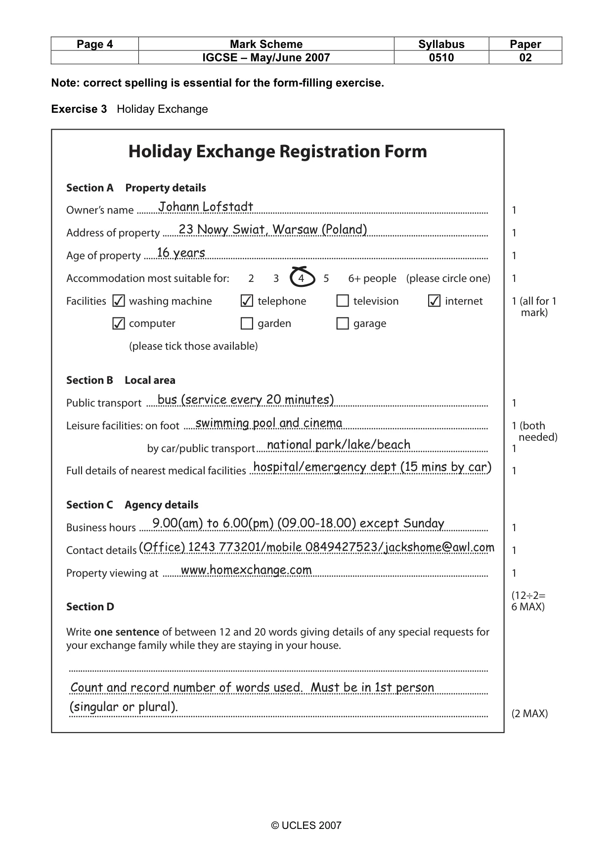 Mark scheme, page 4 of 10