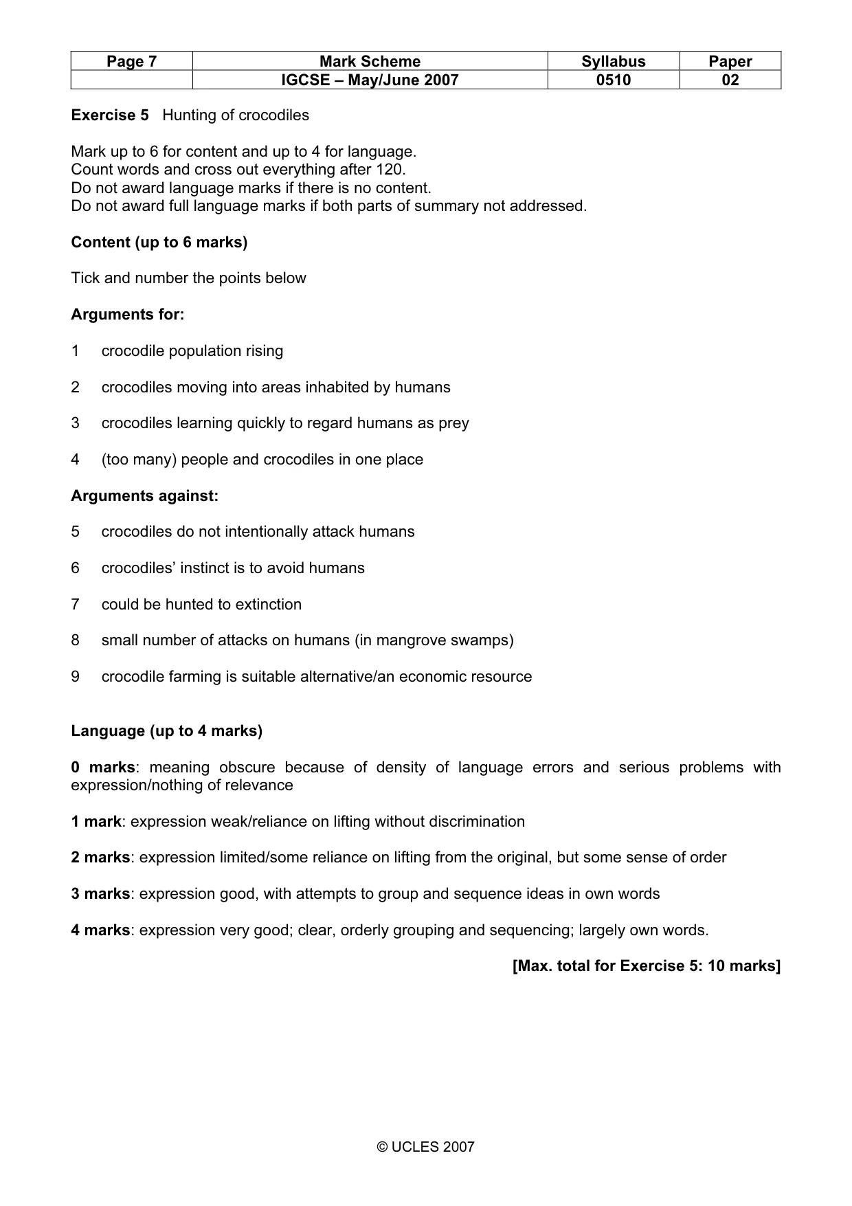 Mark scheme, page 7 of 10