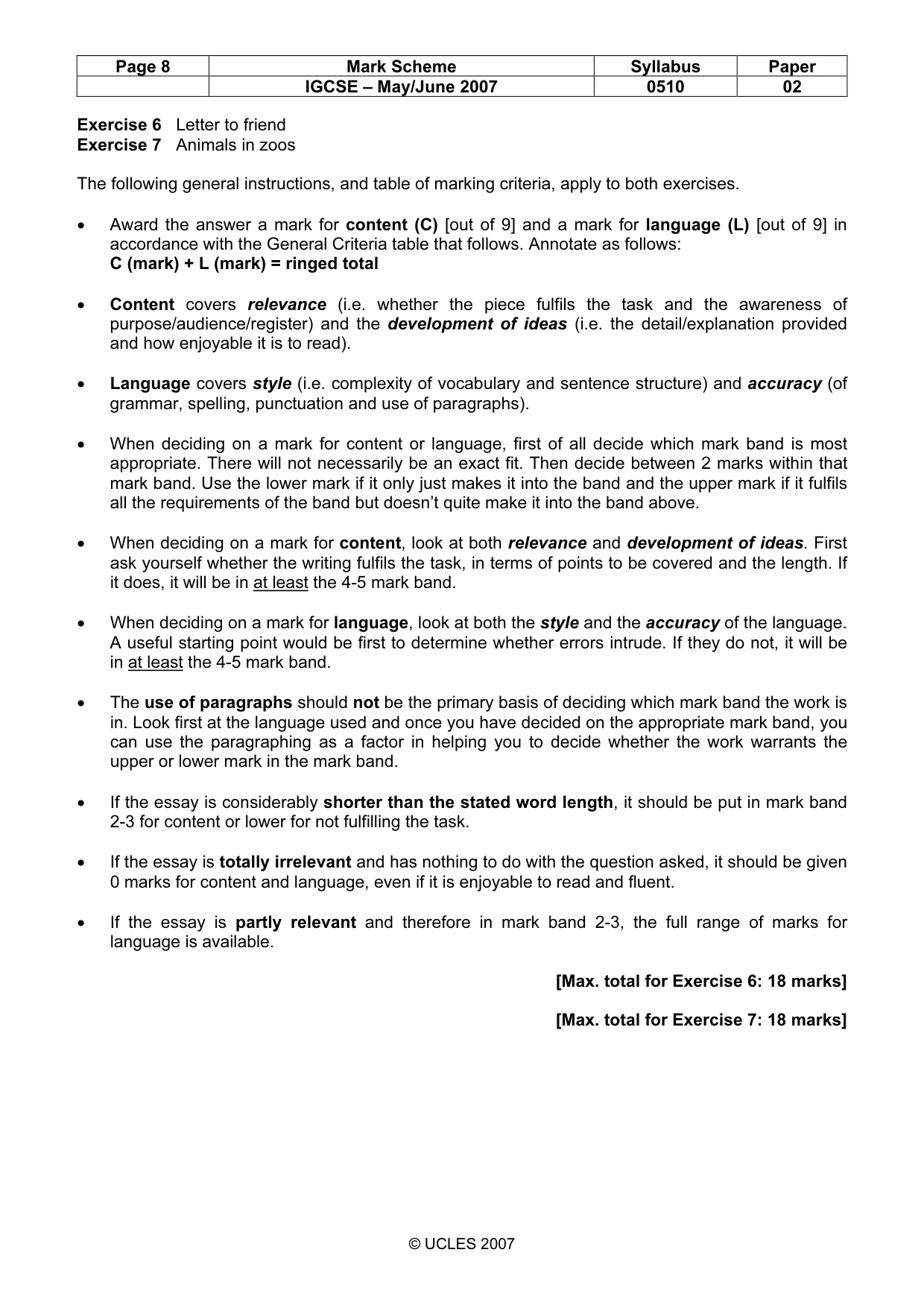 Mark scheme, page 8 of 10