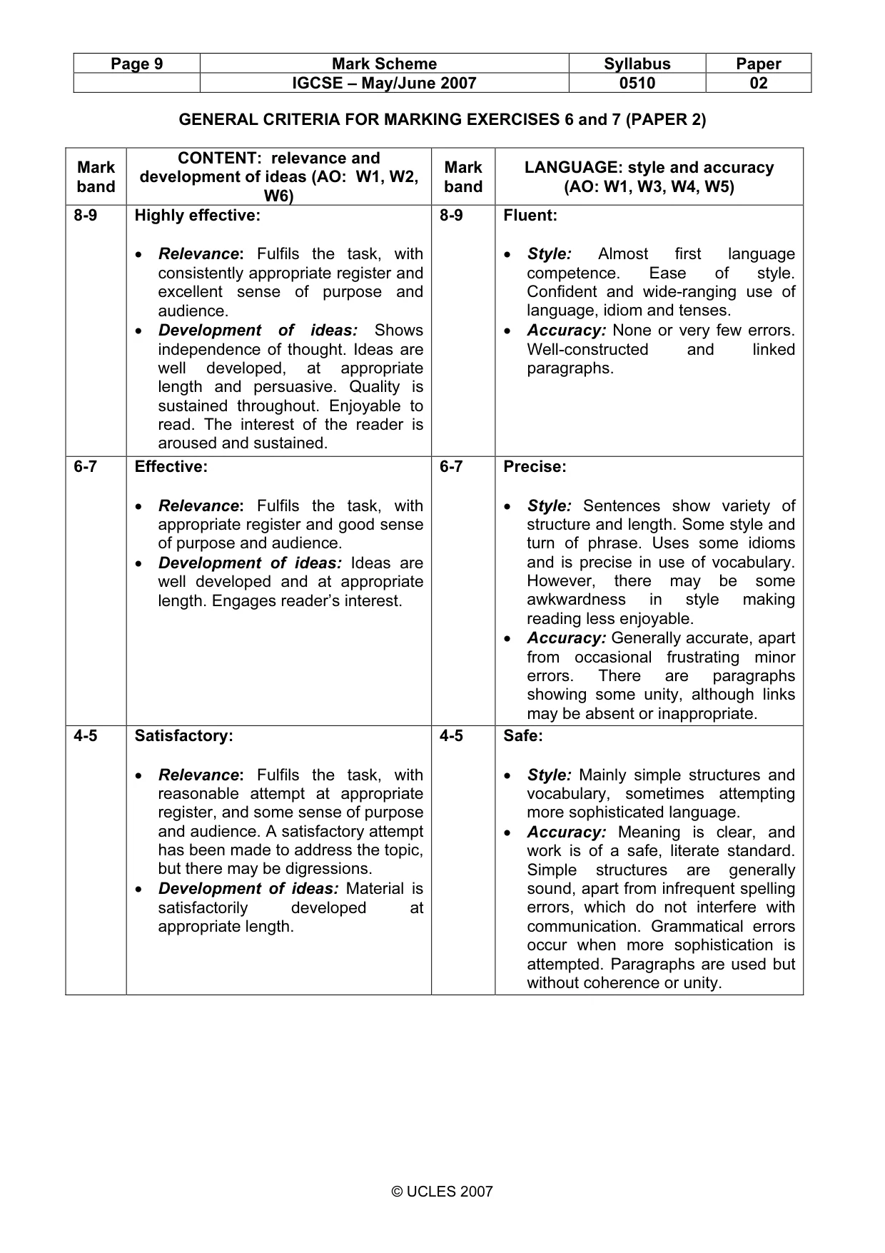 Mark scheme, page 9 of 10