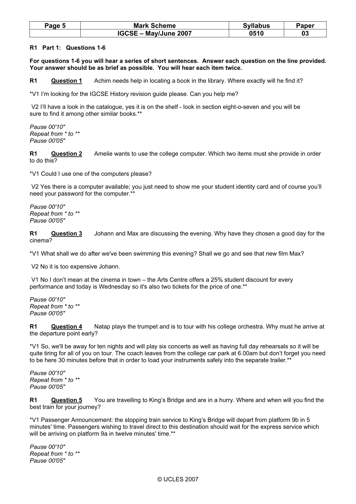 Mark scheme, page 5 of 11