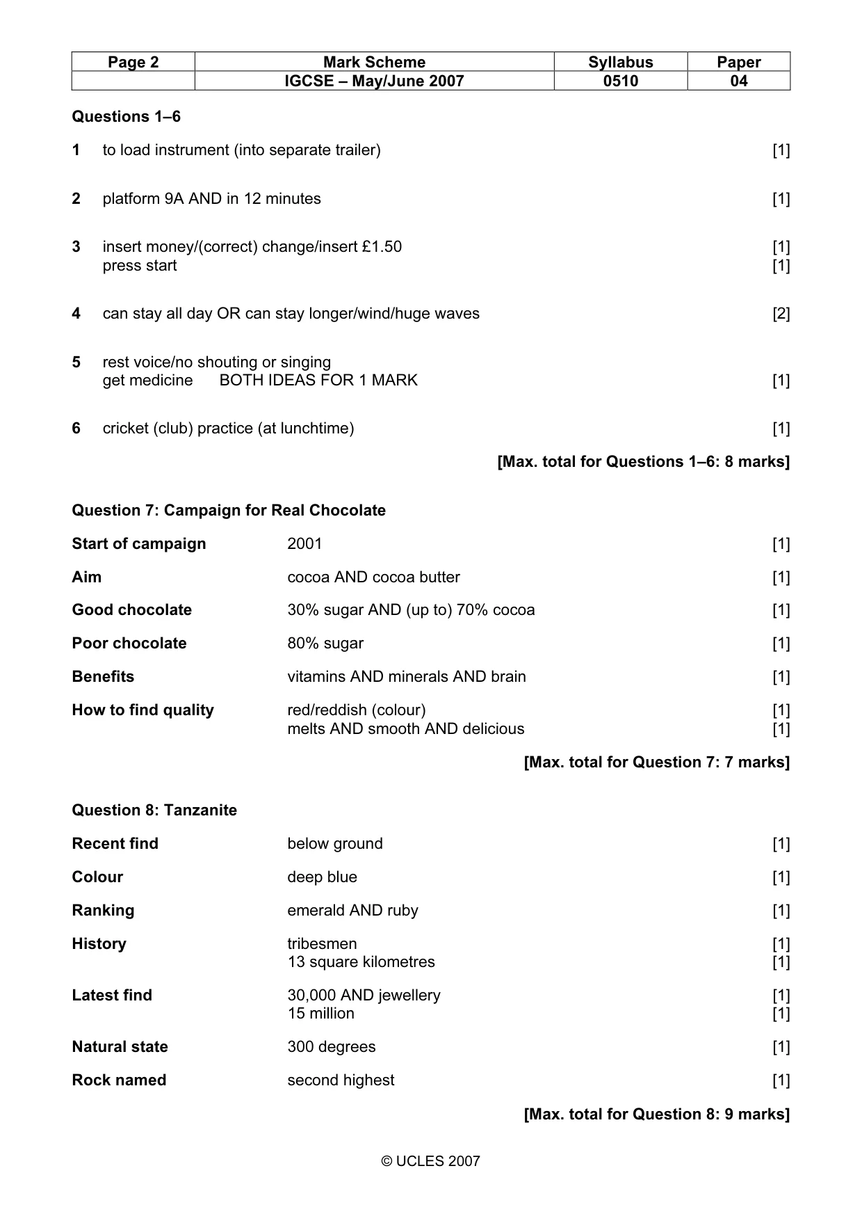 Mark scheme, page 2 of 11