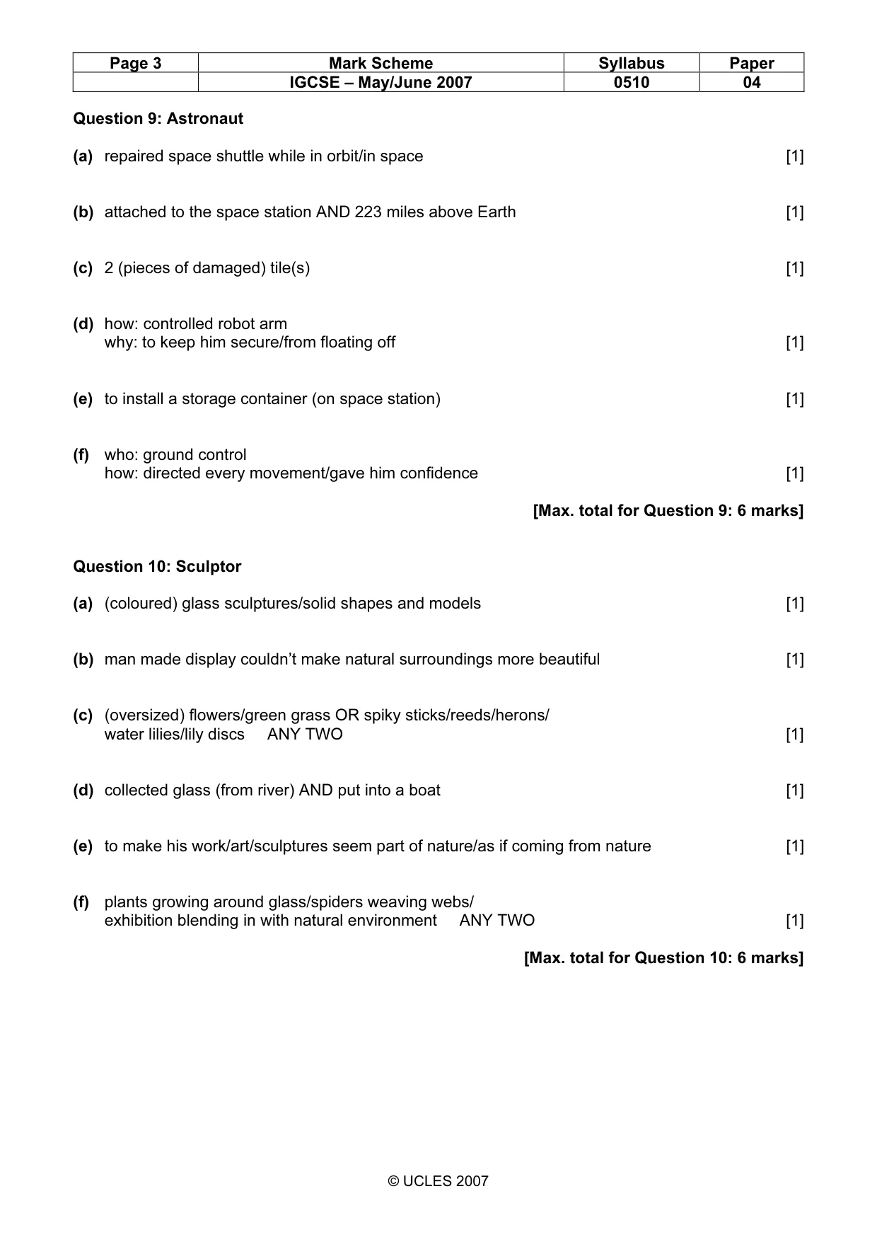 Mark scheme, page 3 of 11